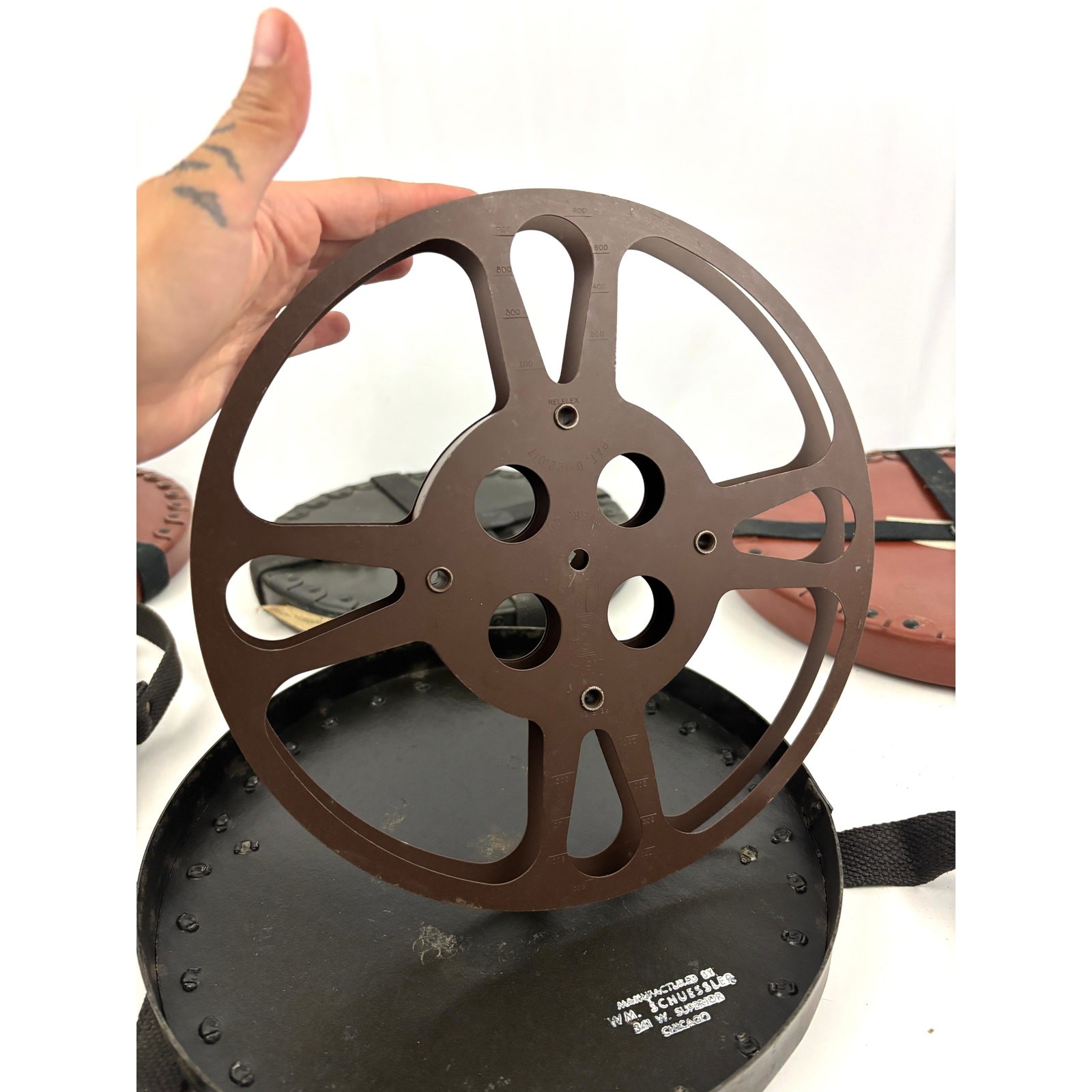 VTG Lot of 4 Round Film Reel Shipping Box with Canvas Straps USA Empty