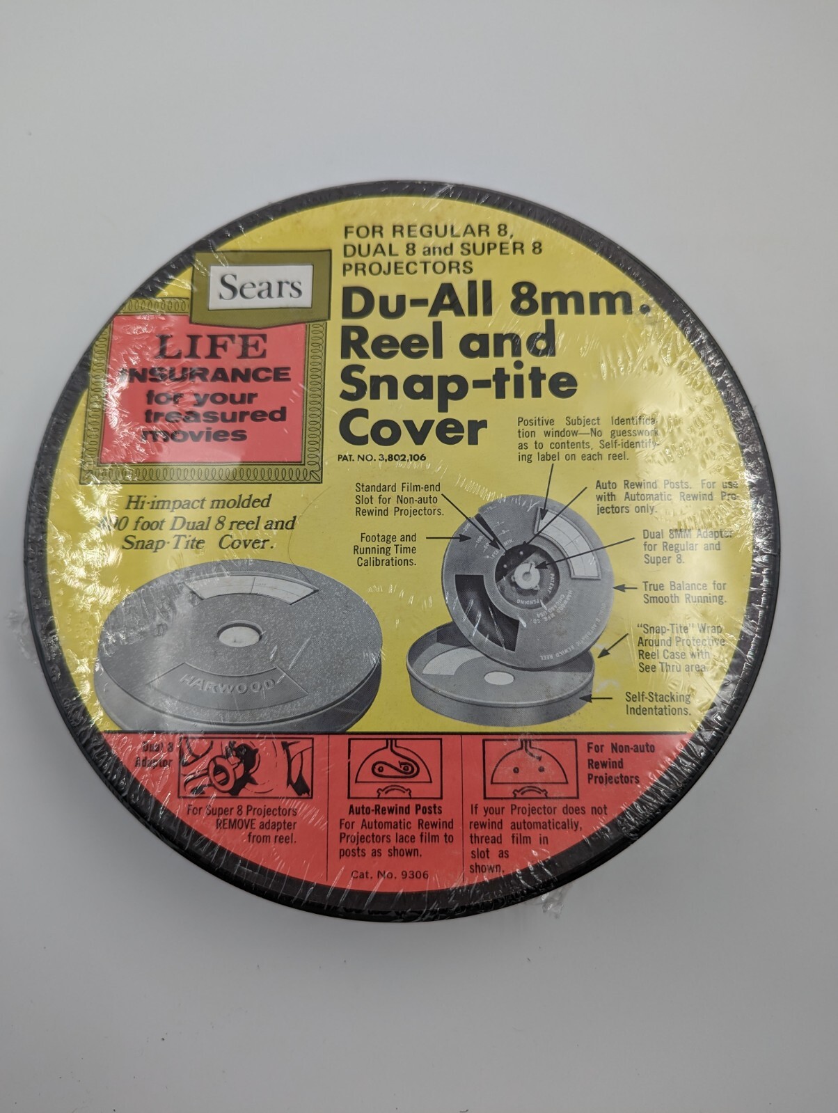 Vintage Sears Du-All 8mm. Reel and Snap-tite Cover #9306 400ft. Auto-Rewind NEW