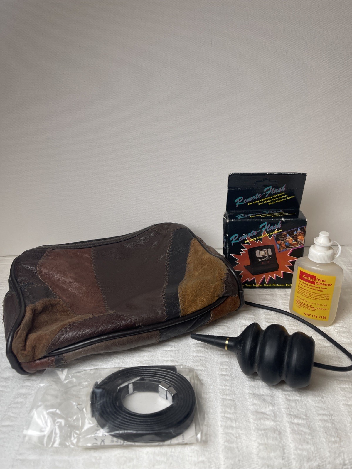 Vintage Photography Lot Kodak Lens Cleaner Remote Flash Duster Strap + Bag
