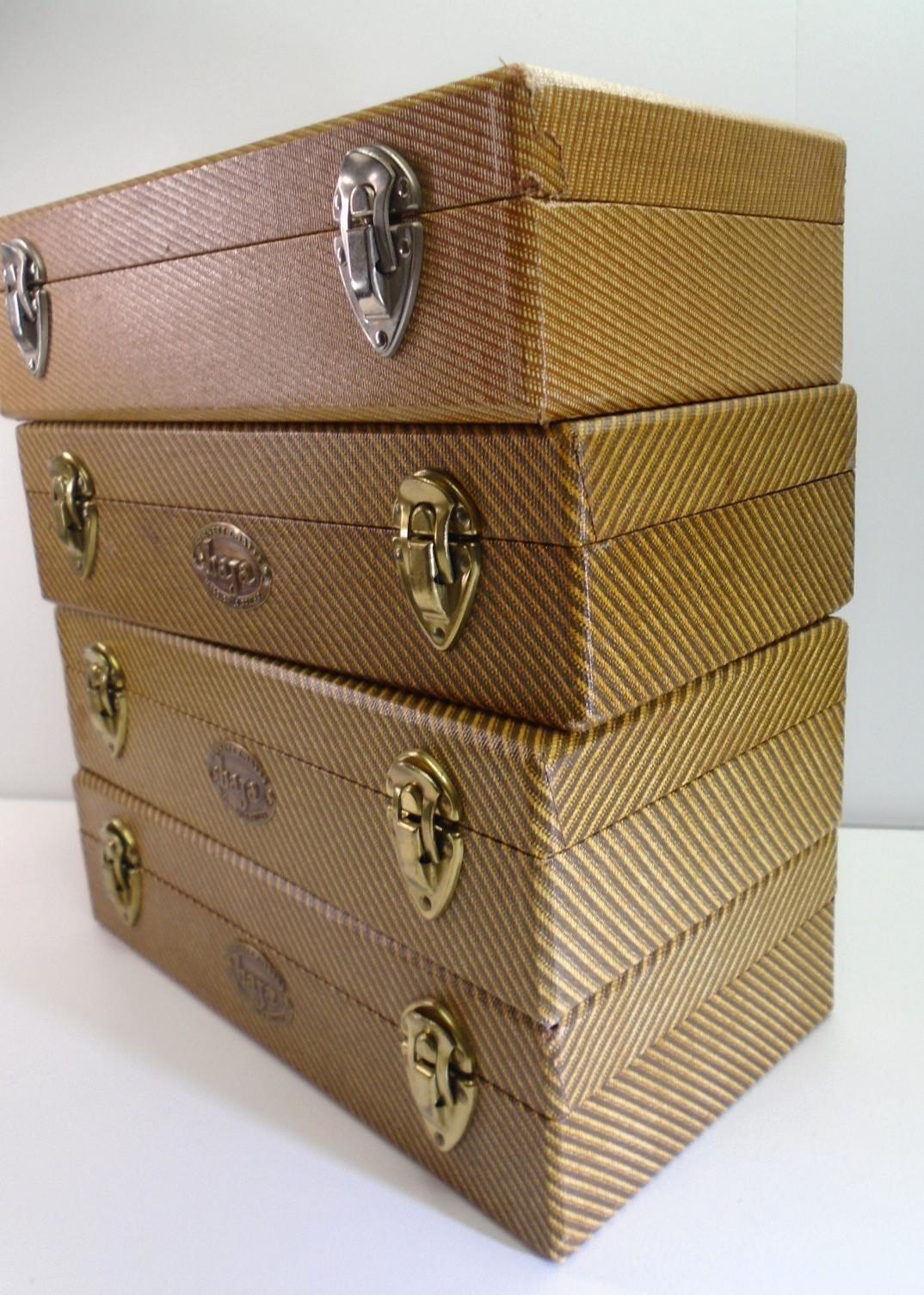 Vtg Barnett & Jaffe Baja Film Slide Case Lot 4pc 100 Slide Box 10″ Retro Stripe