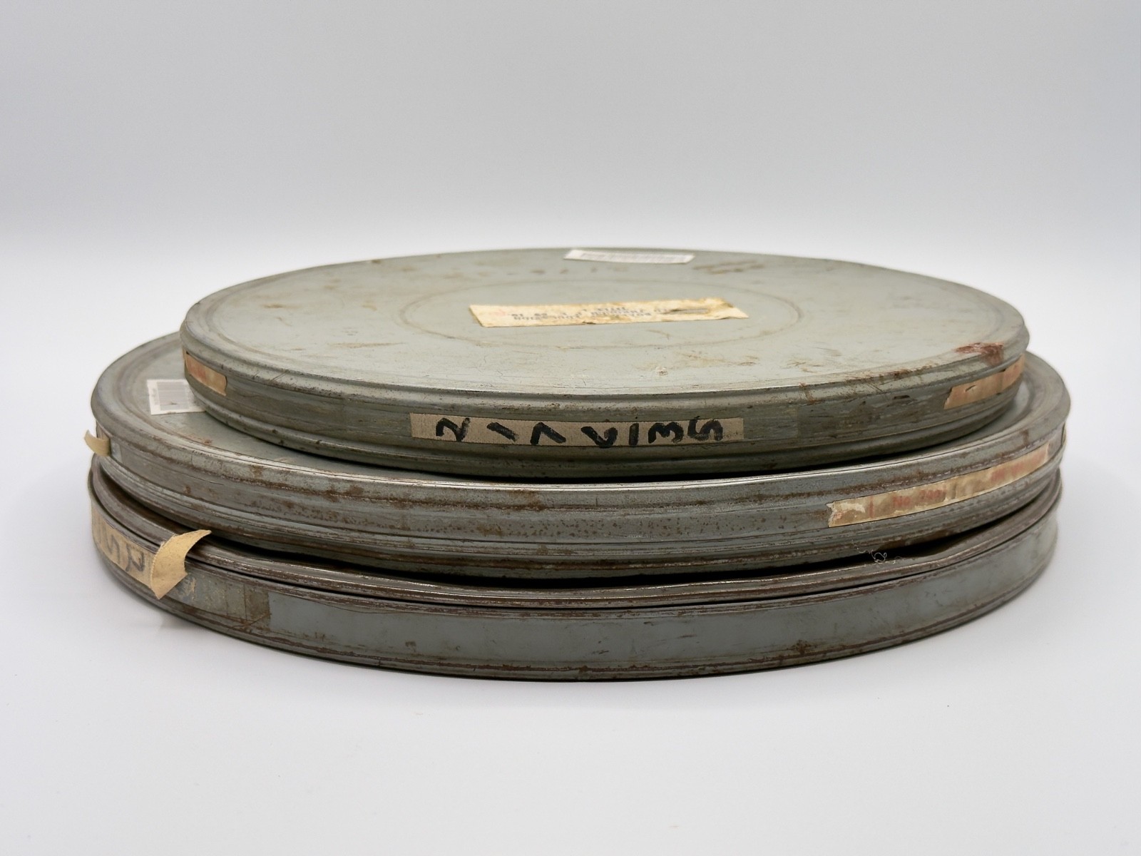 Vintage 16mm Metal Movie Film Reel Cans 10.75” & 12.5” Cinema Prop