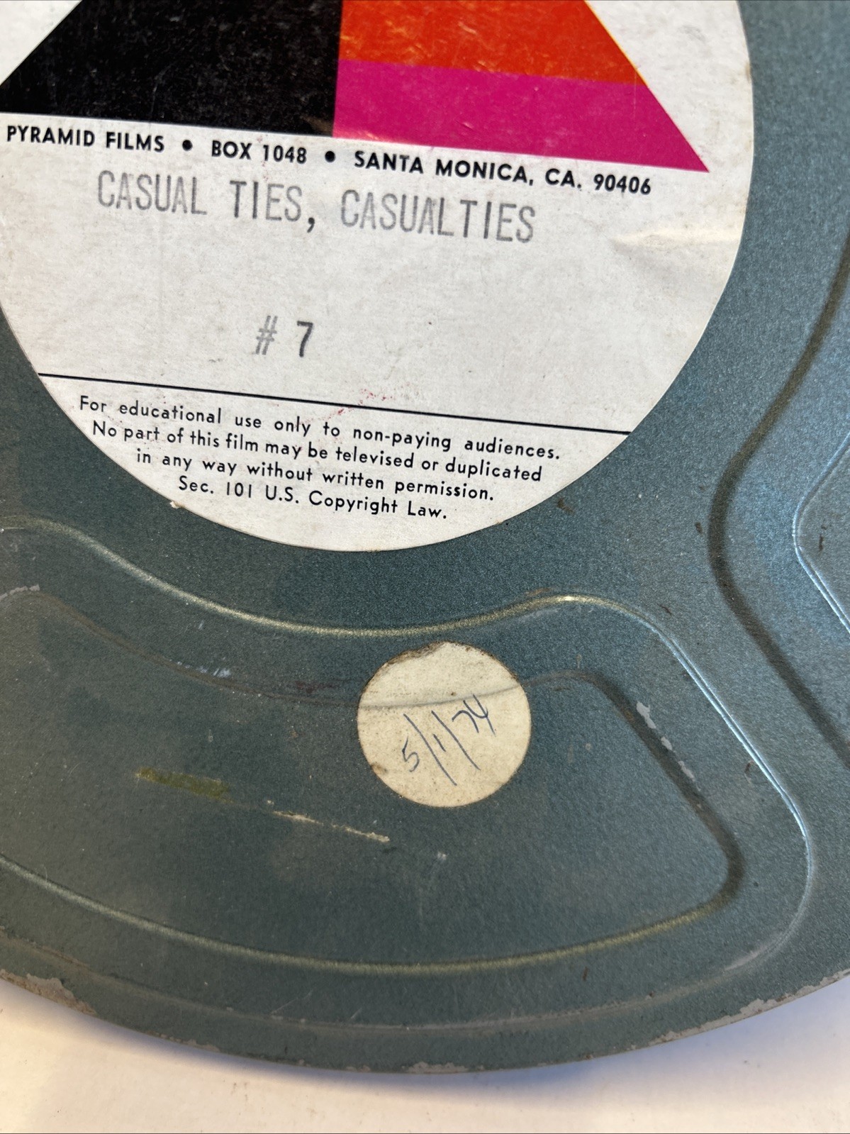 Vintage 10.5” Metal 16mm Film Reel Empty Canister Casual Ties Casualties Pyramid