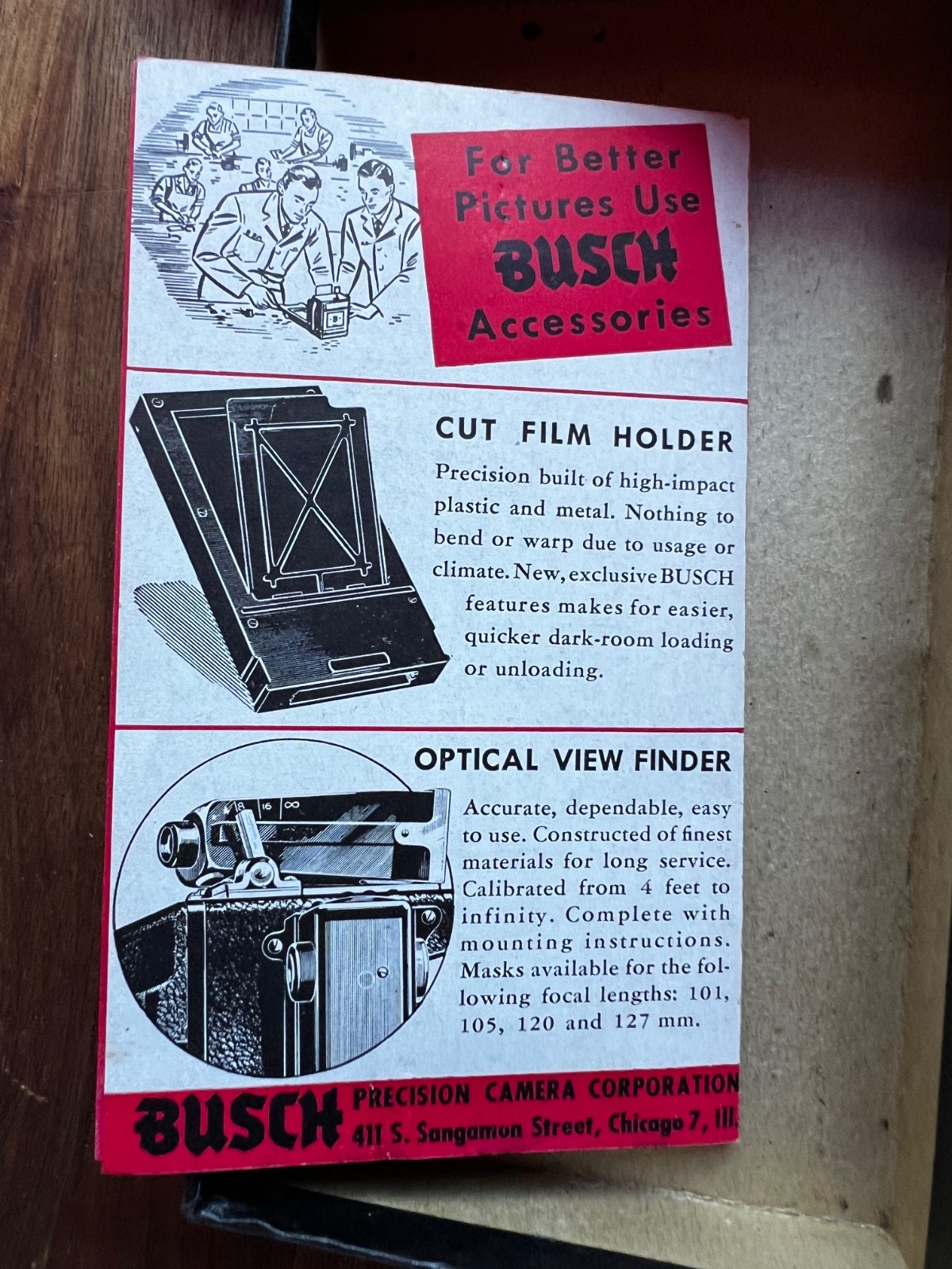 Vintage 1940s Busch Pressman 2×3 Film Pack Adapter 2 1/4 x 3 1/4 Box Manual Vg