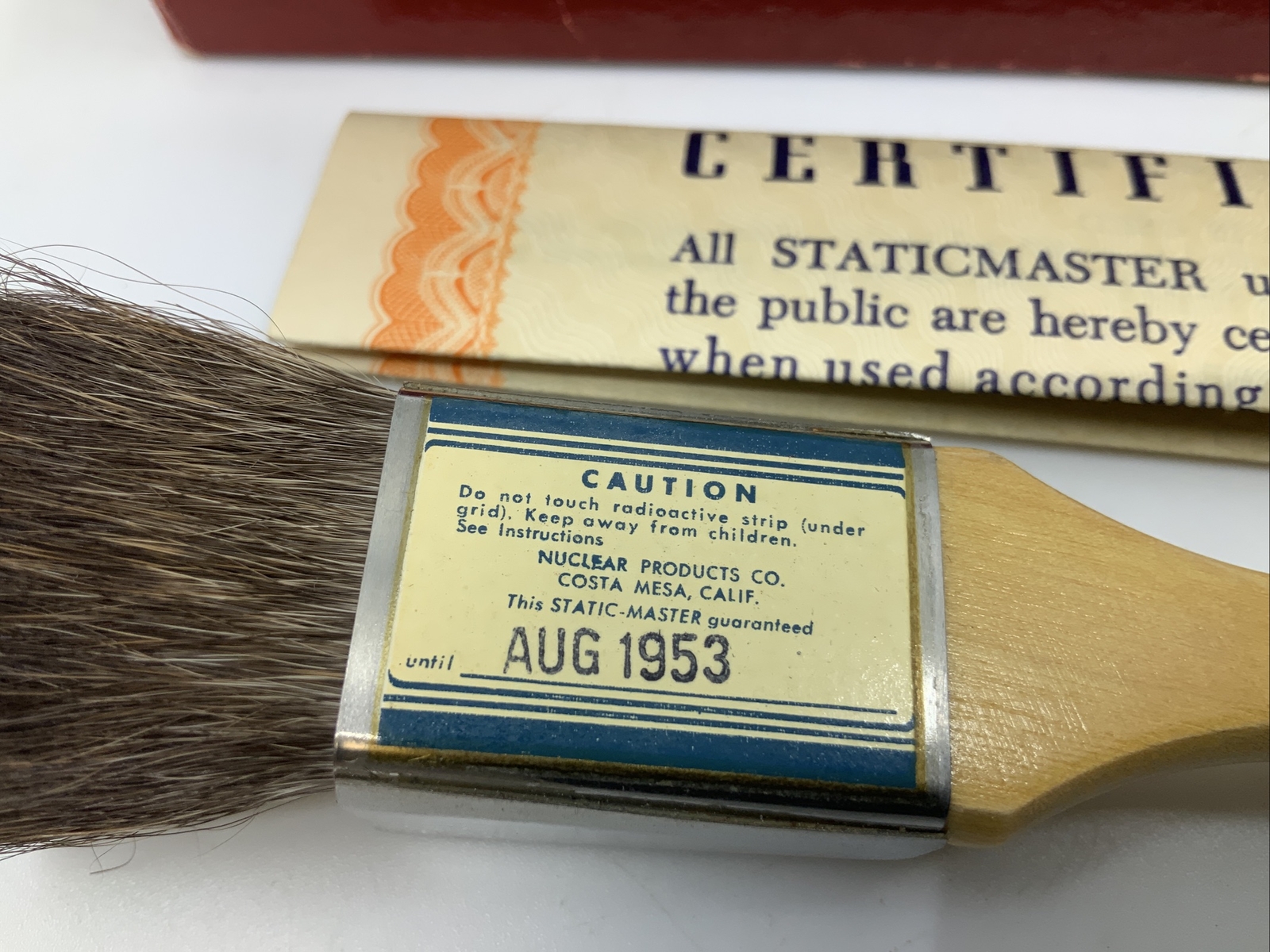 Nuclear STATICMASTER brush with box and certificate
