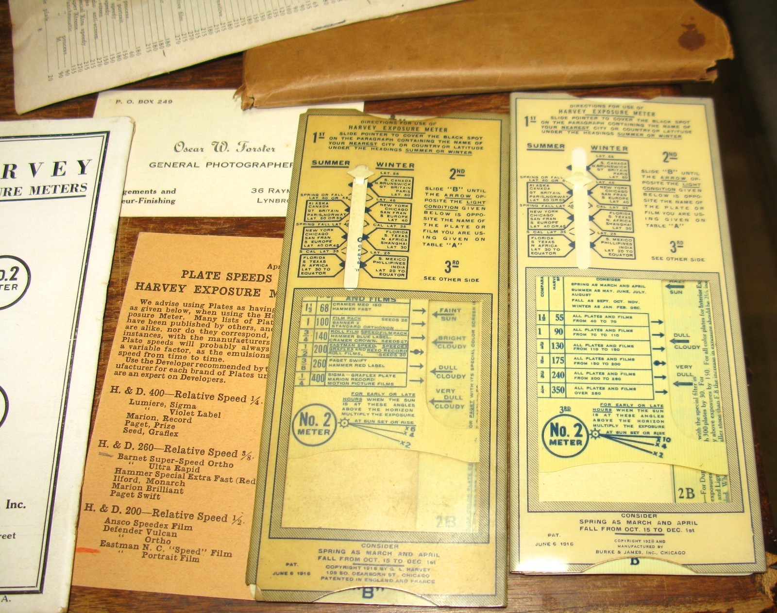 Vintage Harvey Exposure Meters Kit For Cameras, Motion Picture