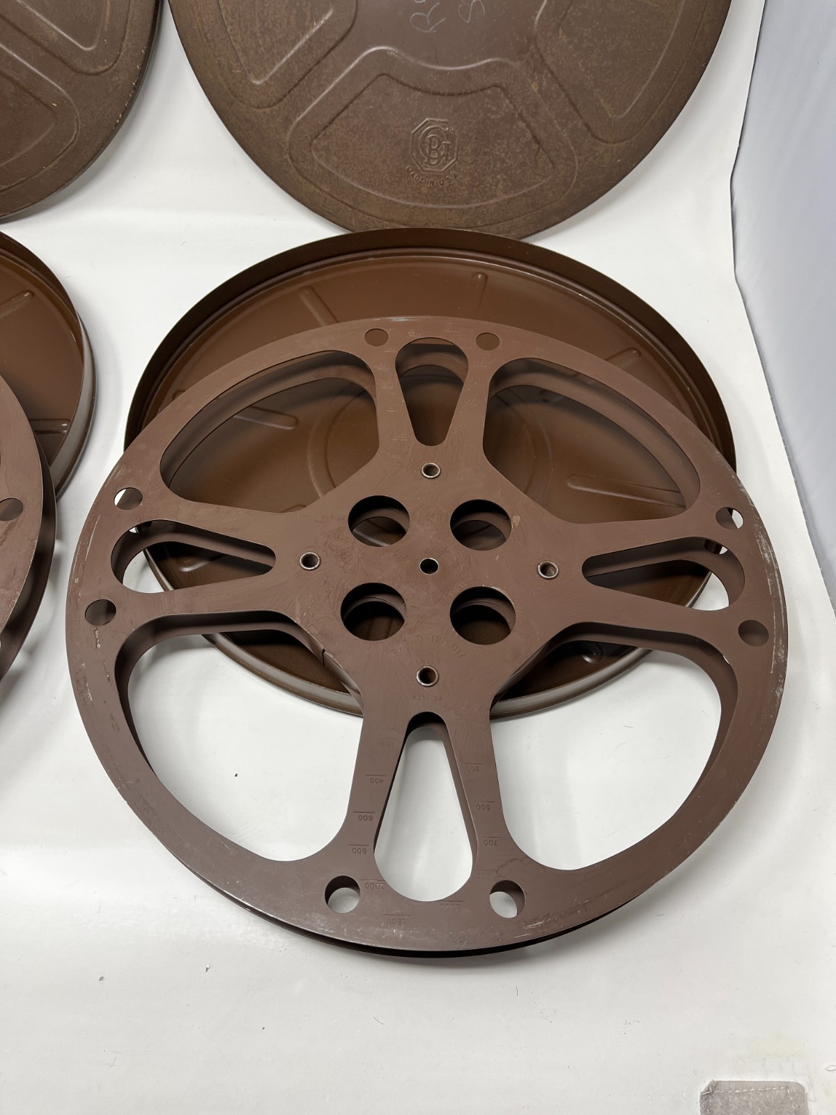Vtg GOLDBERG BROS Set of 2 Empty Steel 16mm Film 12-1/2” Reel With Canister