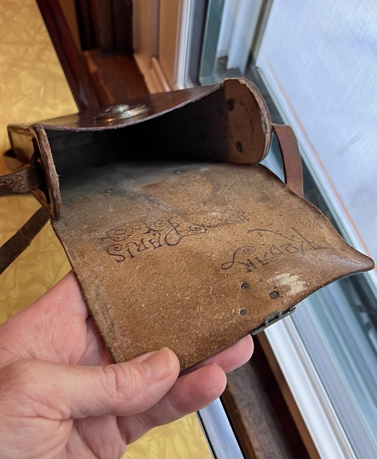 Antique Kodak Paris & Lyon Folding Film Camera Case in Brown Leather with Strap