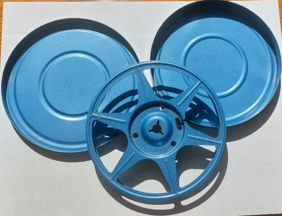 Lot Of 3 Vintage Compco Corp Blue 8mm Film Reel and Canister Movie Room Decor 5”