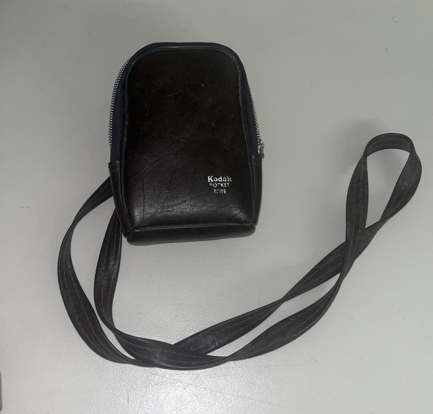 Brown Leather Leatherette Kodak Pocket Tote Zippered Camera Carry Case Vintage