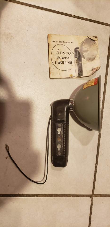 Ansco Black Universal Flash Unit for Vintage Film Camera with Manual & Bracket