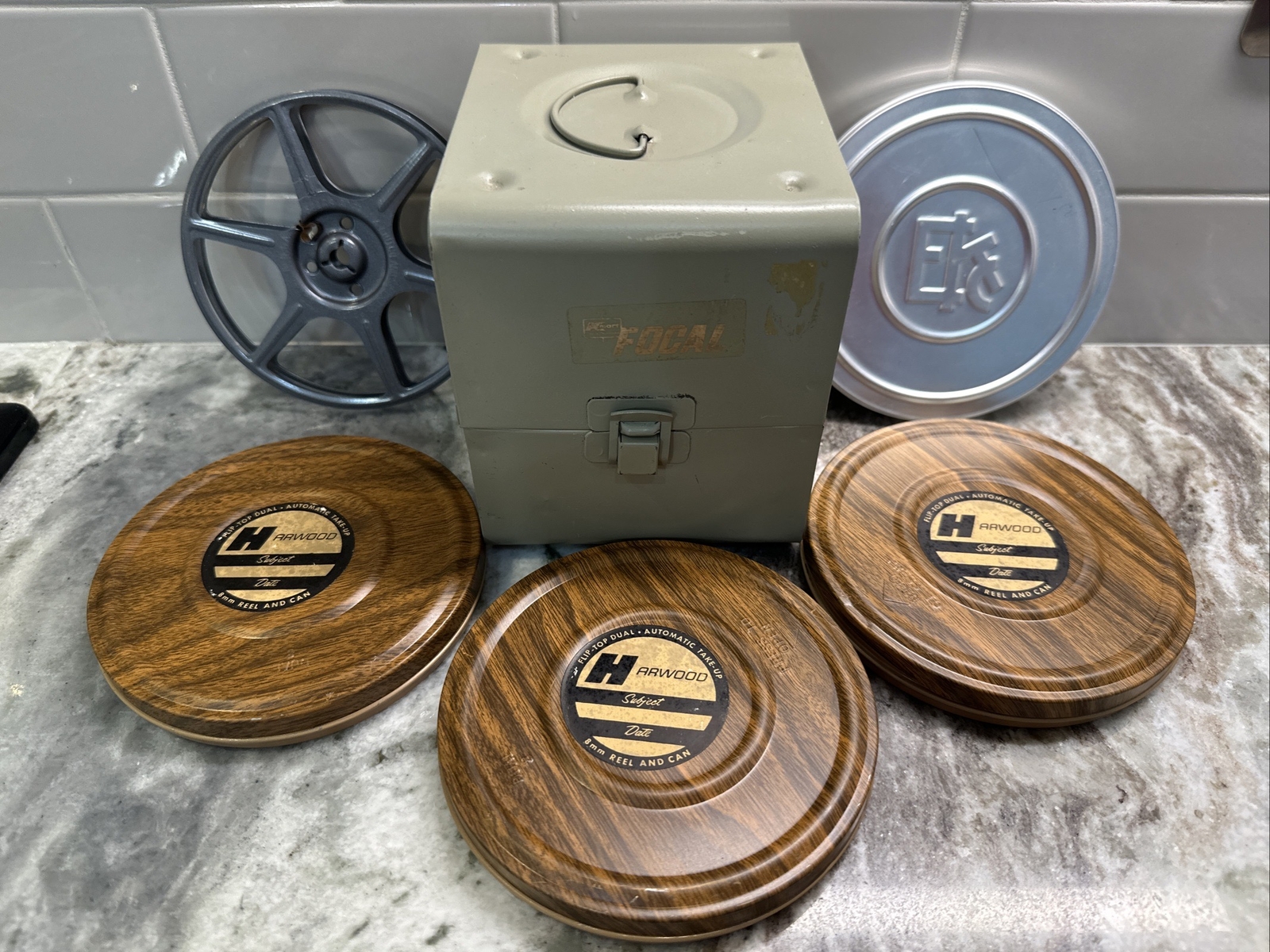 Vintage Kmart Focal 6 Reel 8mm Storage Case w/ 4 Cans & 1 Reel, PO~VG+ Condition