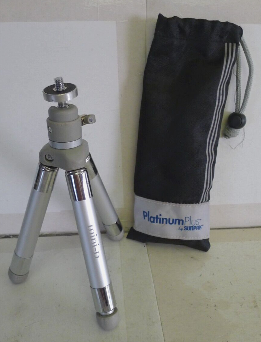Sunpak Platinum Plus Mini-D Portable Adjustable Hight Tripod with Case – Used