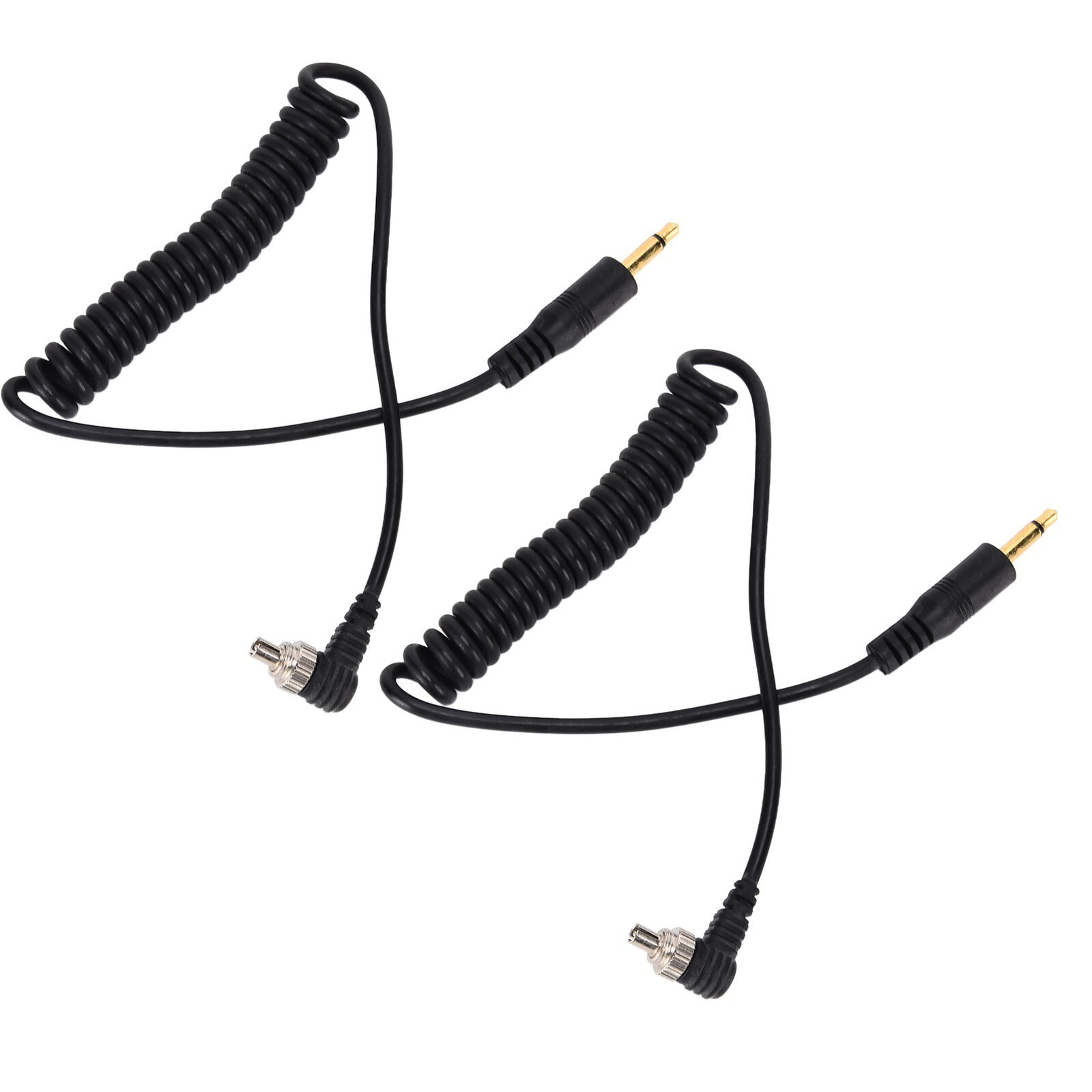 2pcs Universal 3.5mm to Male Flash PC Sync Cable Coiled Cord with Screw Lock