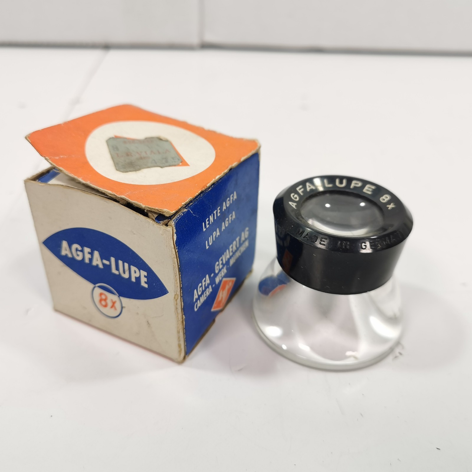 AGFA 8X STAND LOUPE MAGNIFYING GLASS GERMANY FOR SLIDES & NEGATIVES IN BOX