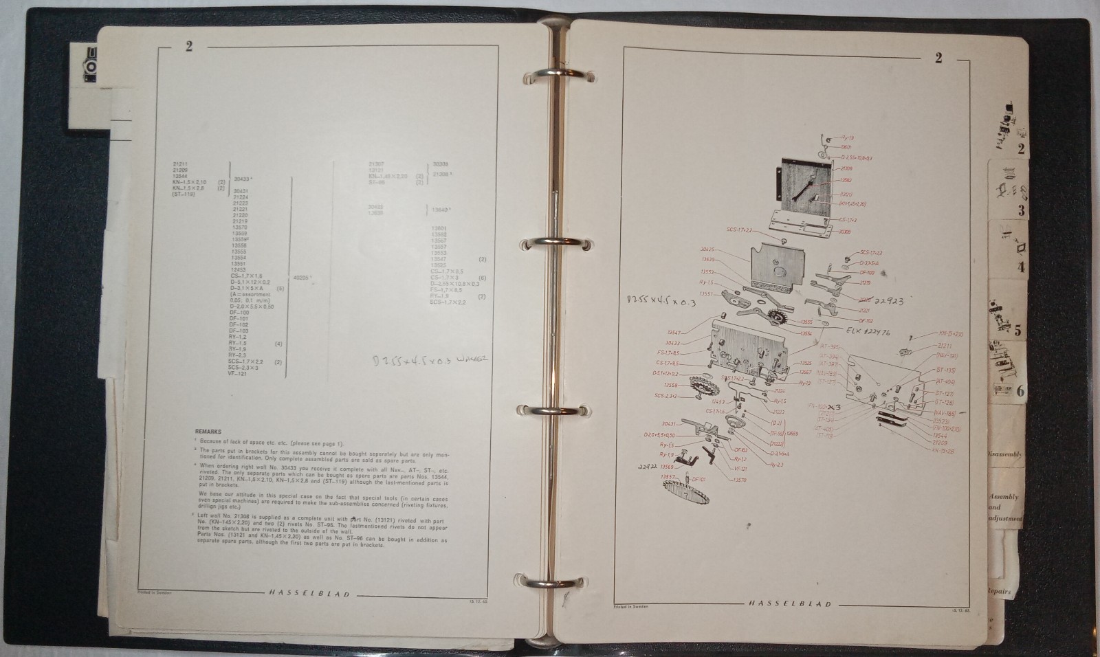 Original Hasselblad 500EL Body Spare Parts Catalog & Repair Manual #4124