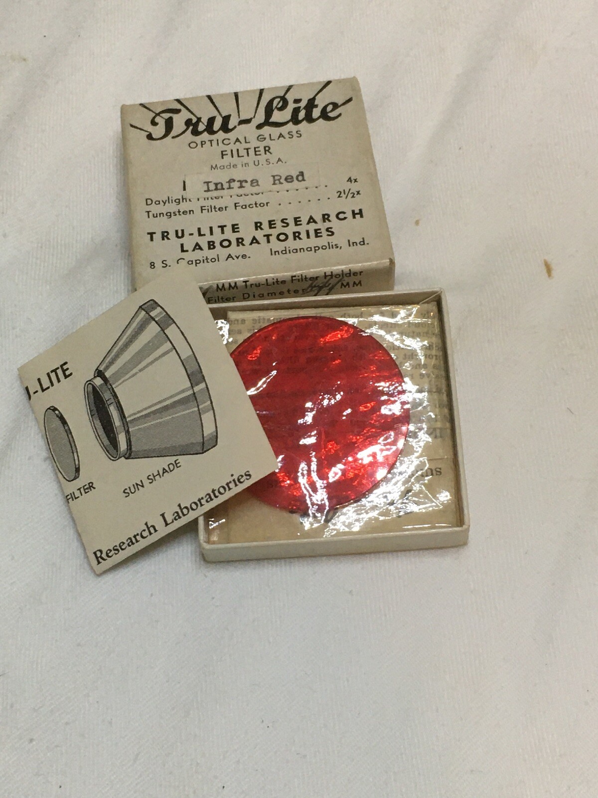 Vintage Lot 4 Tru-Lite Optical Glass Filters Infra Red Green Yellow Kit Research