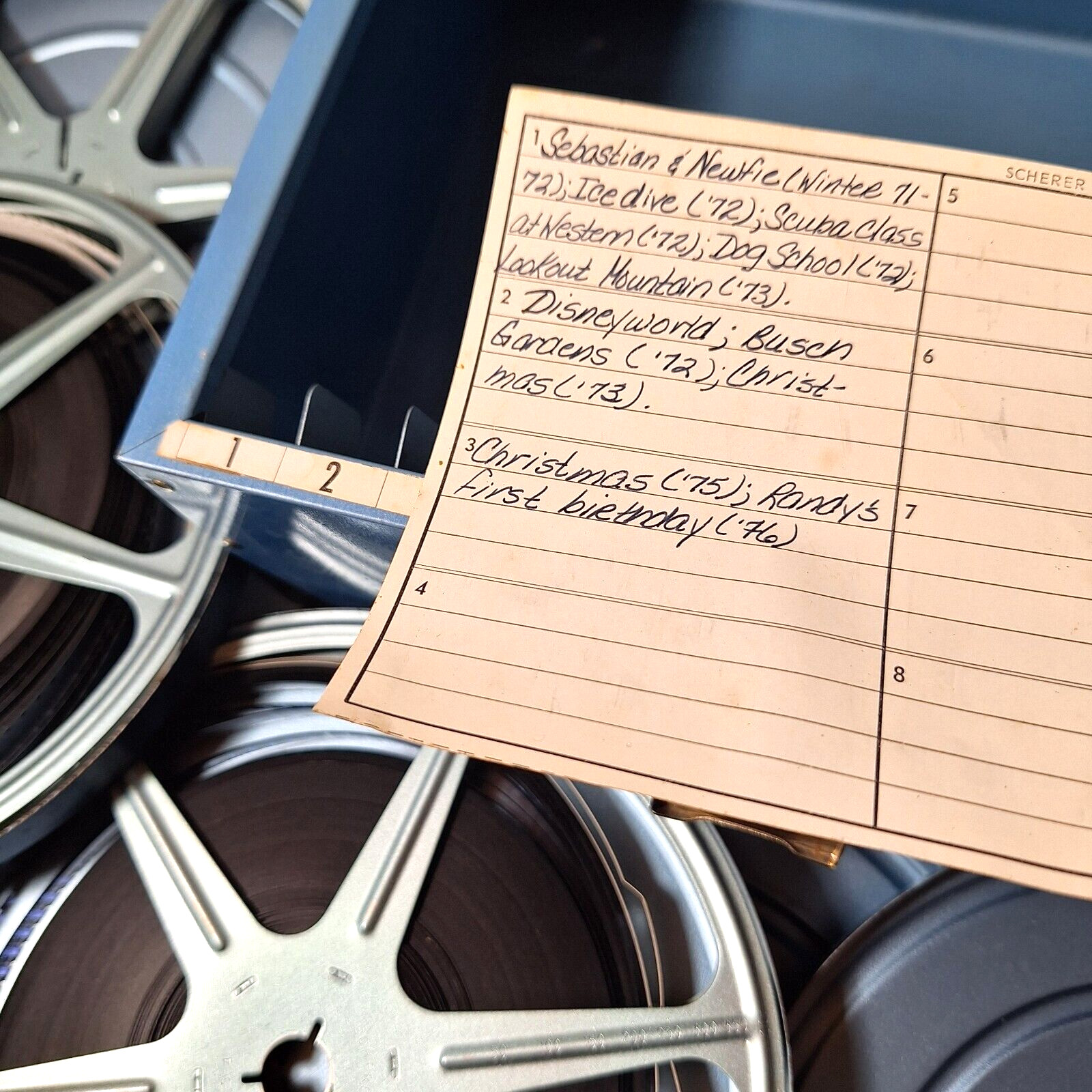 8mm Film Storage Case Box with 12 Slots & 6 Metal Reel Canisters Vintage 1960s