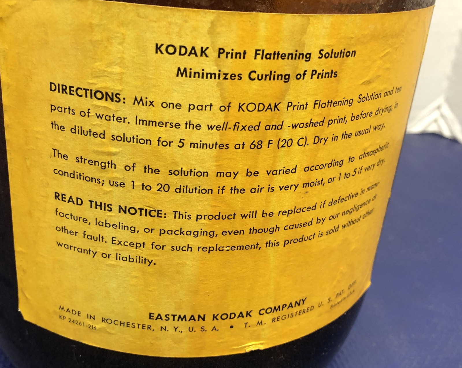 Kodak One Gallon Brown Amber Glass Bottle Jug vintage camera print flattening