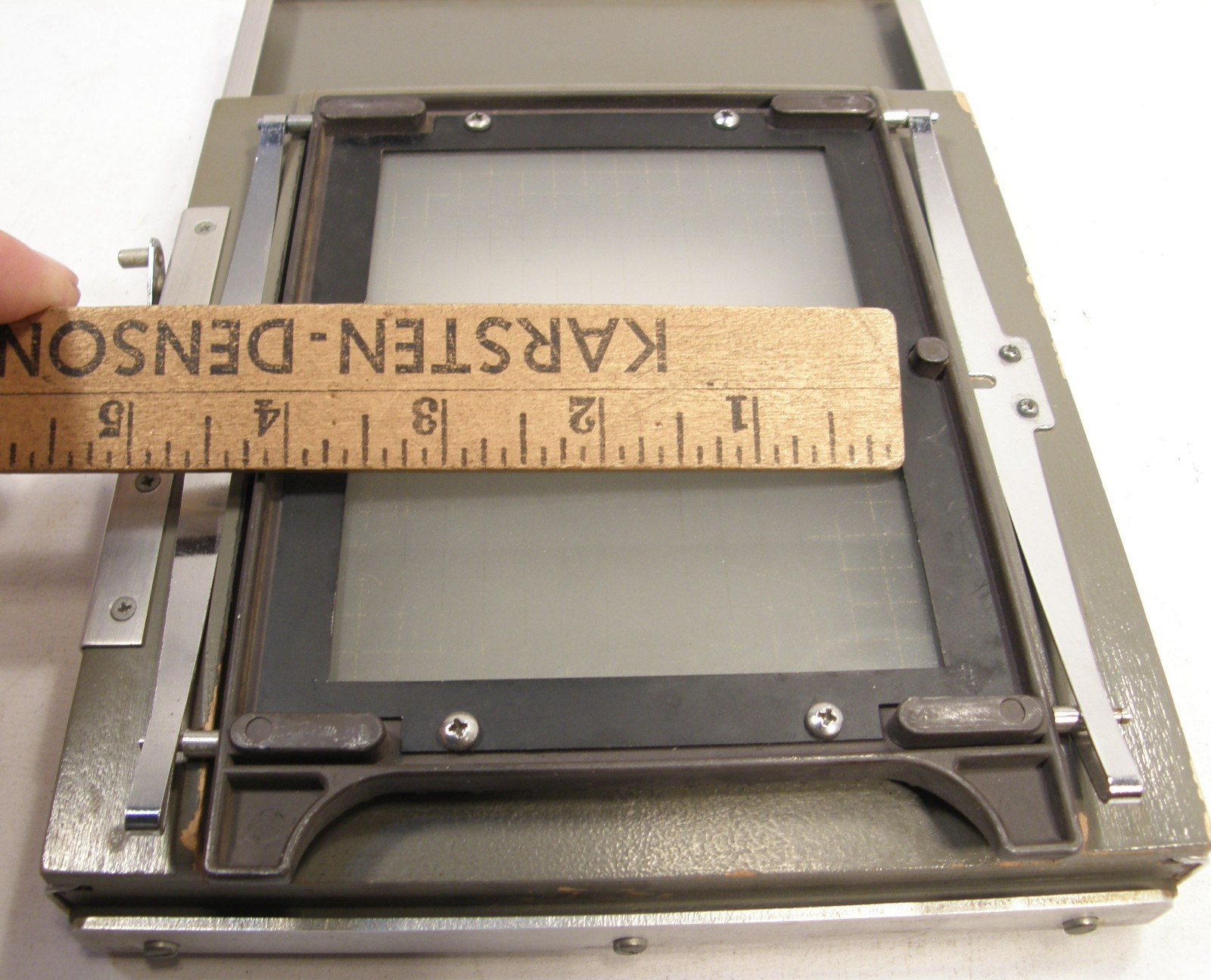 VINTAGE BURKE & JAMES SLIDING BACK REDUCER 3 1/2″ X 4 3/4″ GROUND GLASS W/GRID