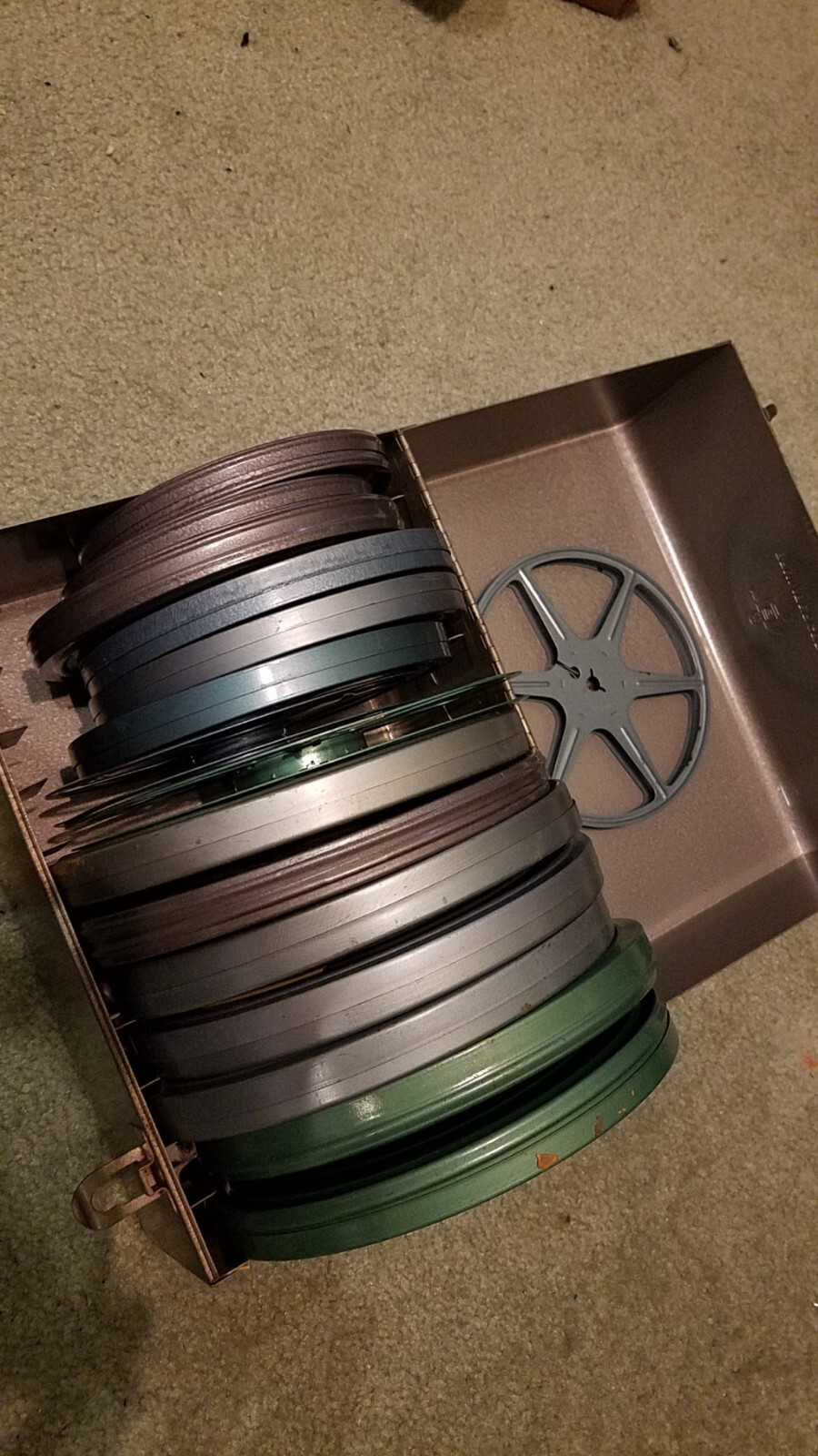 70’s vintage Super 8 Film Metal Storage Case / Box w/various Canisters & Reels