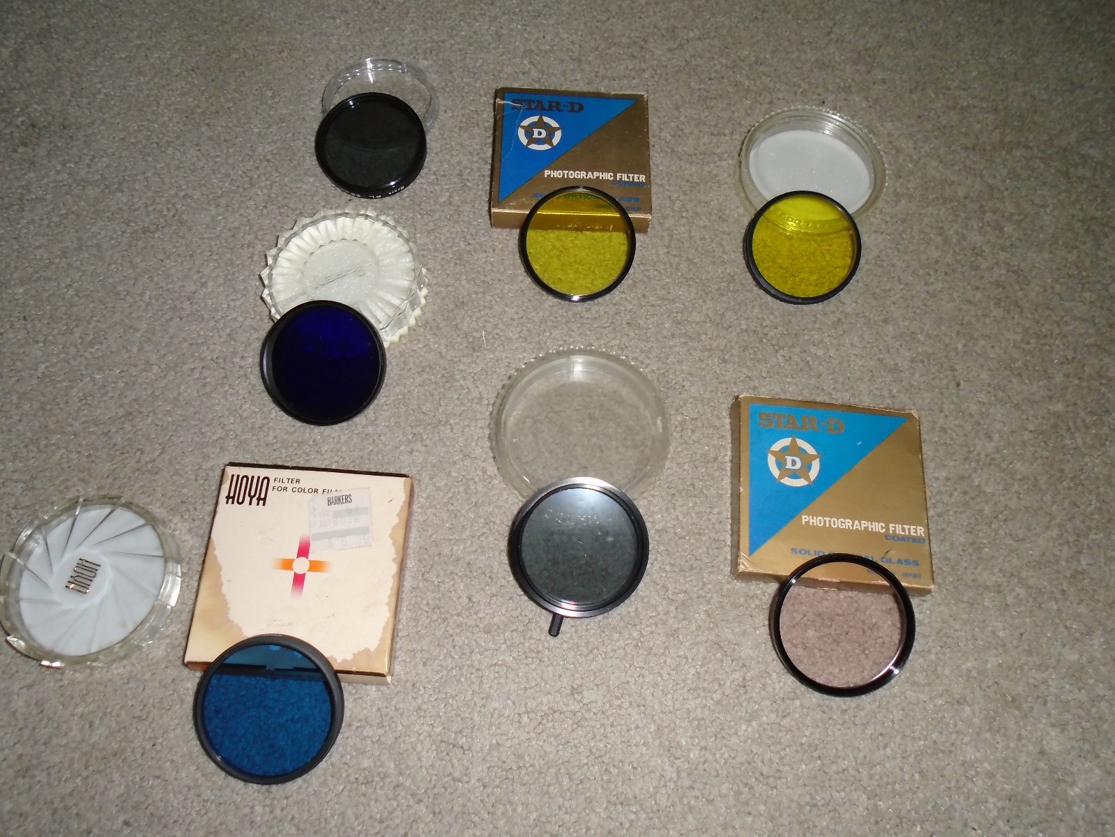 7 VINTAGE CAMERA LENS 55MM FILTERS HOYA, TIFFEN, STAR-D, SEARS, SOME ORIG. BOXES