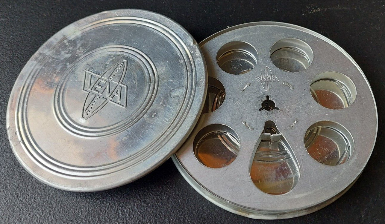 VENA OF AMSTERDAM, HOLLAND. FILM REEL AND CANNISTER. ALL ALUMINUM SET.