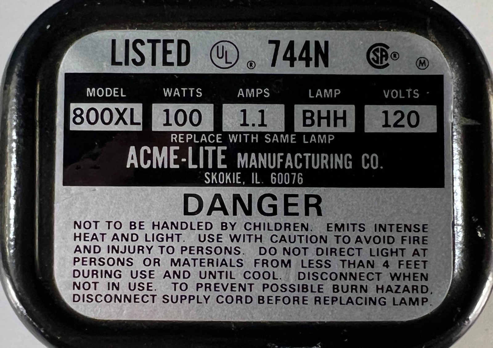 Vintage Acme-Lite 800 XL for Photography Movie Camera Works Well