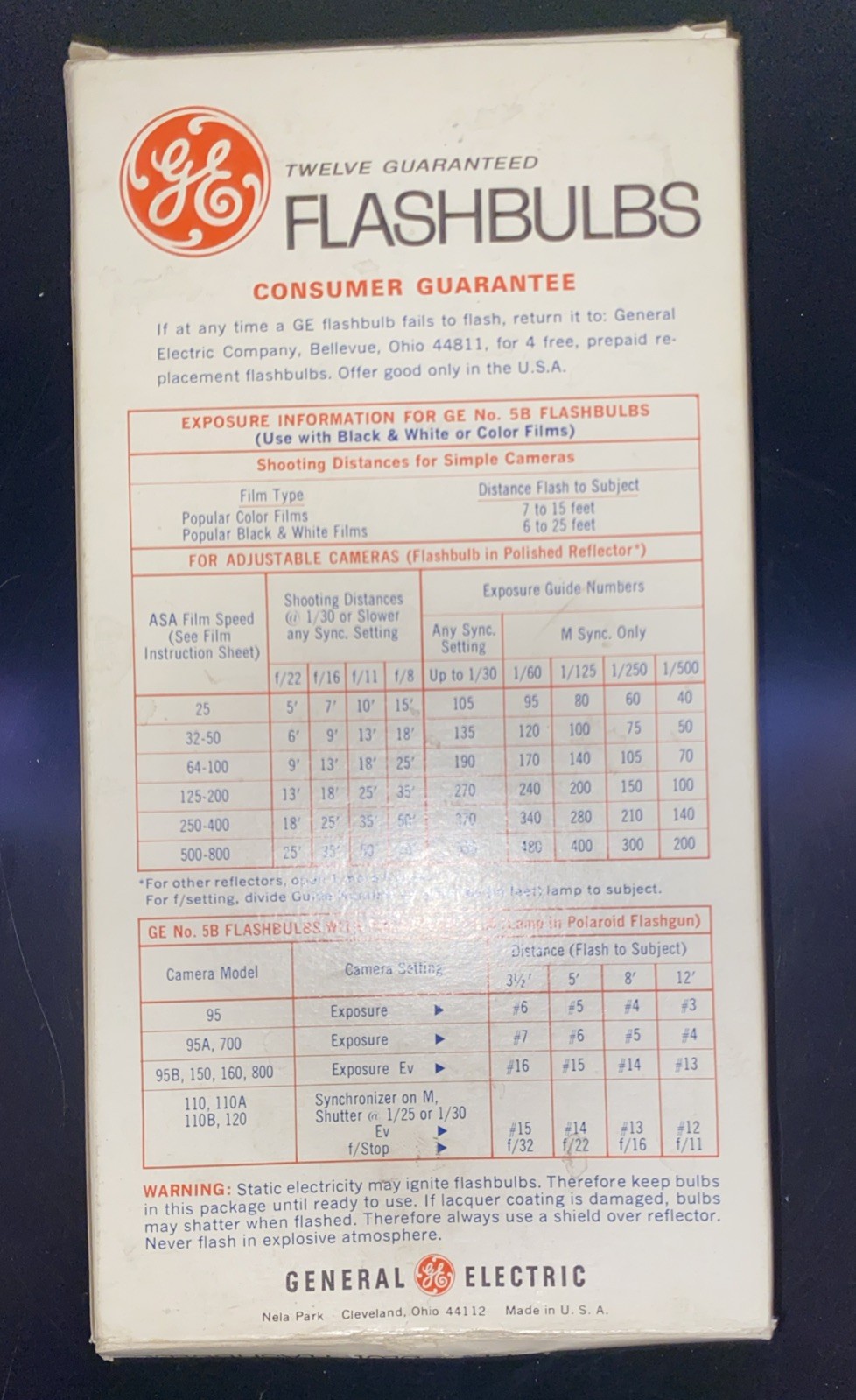 VINTAGE GE FLASHBULBS 5B BLUE TOP CAMERA 12 PCS ORIGINAL BOX