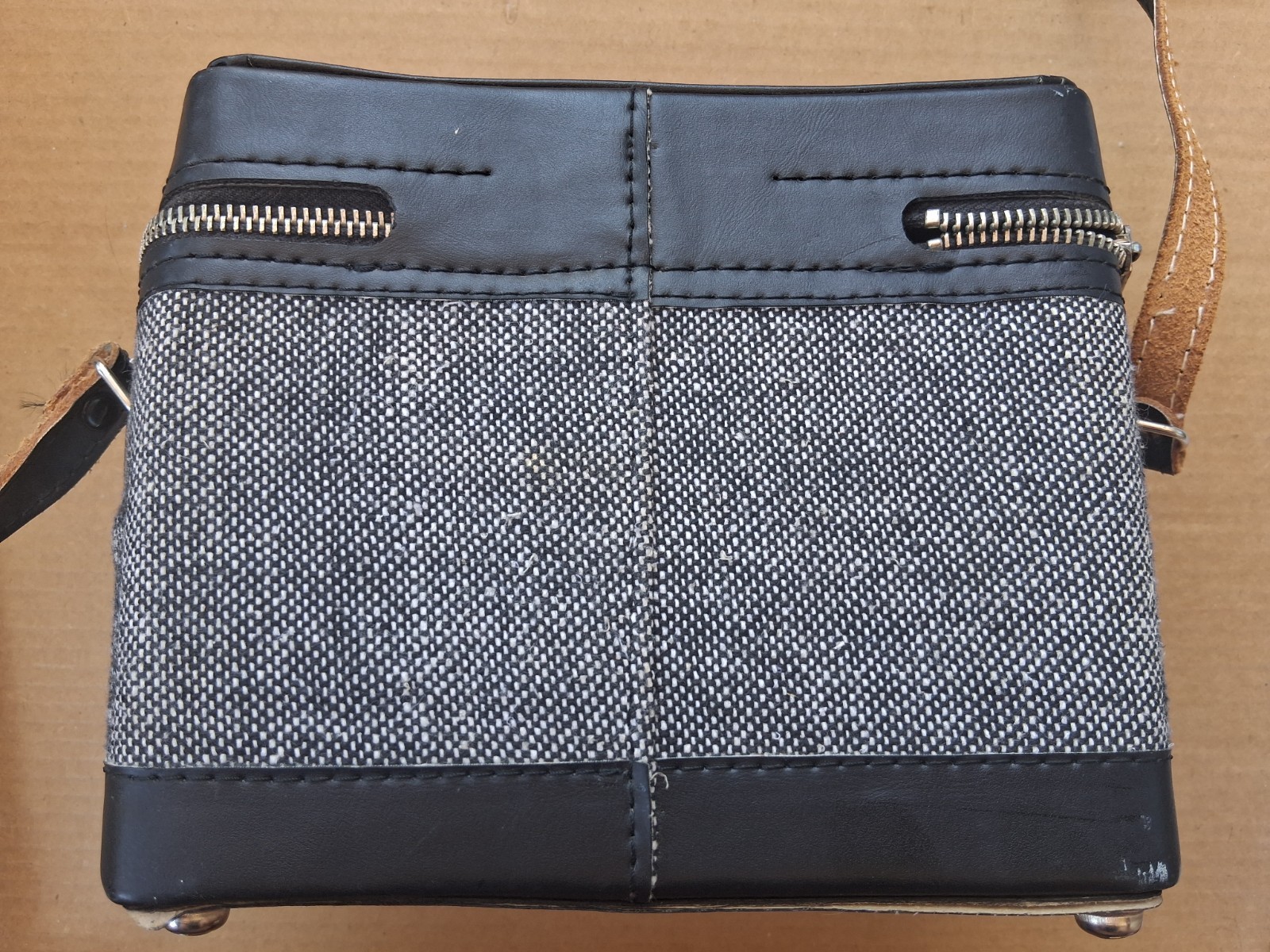 Kali Bag Camera Black Leather Tweed Case Bag Kalimar Japan Rare Vintage TPB20