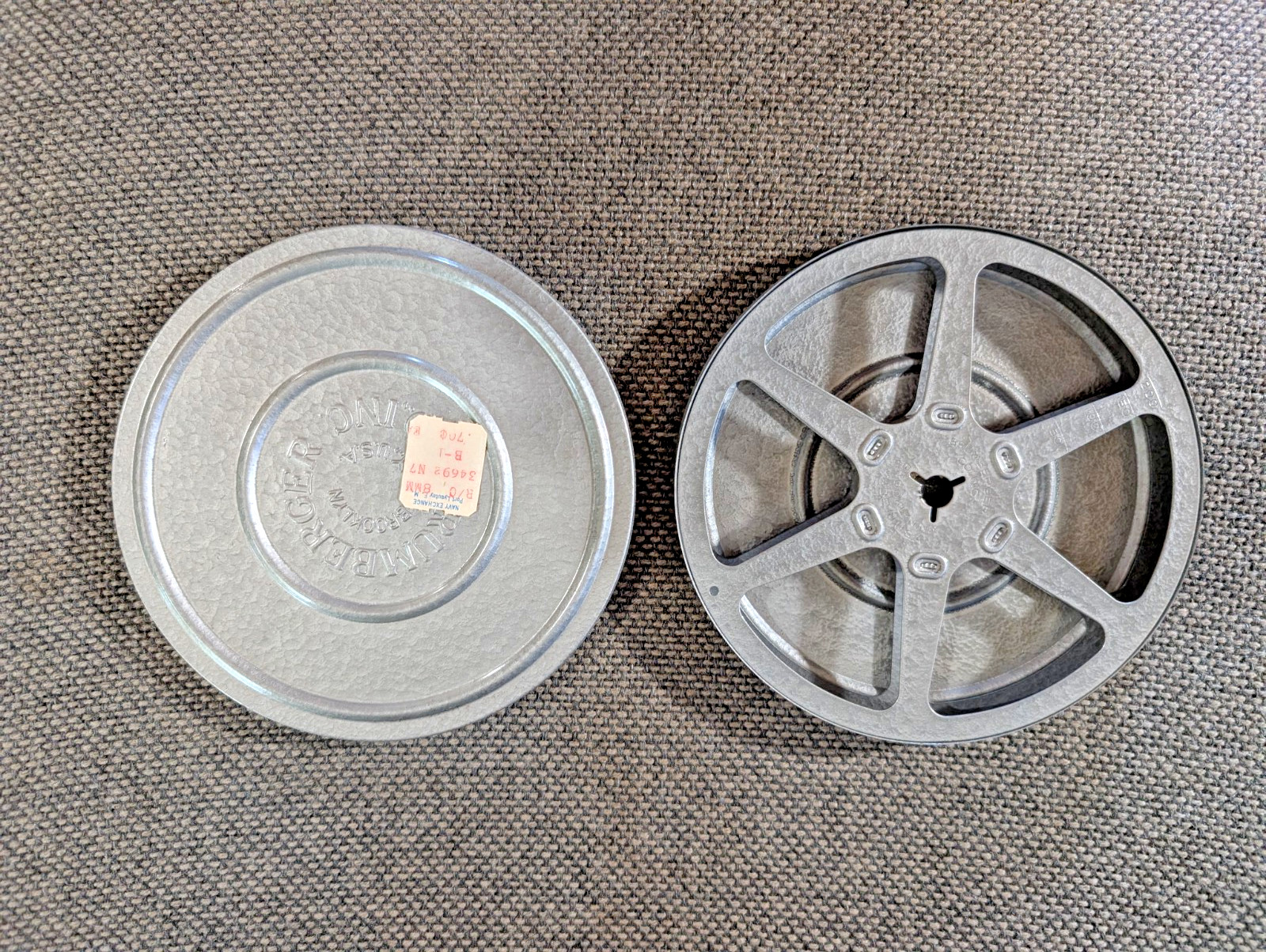 Set of 3ea vintage Brumberger Reel And Can 8mm 200ft #1018 Tempered Steel