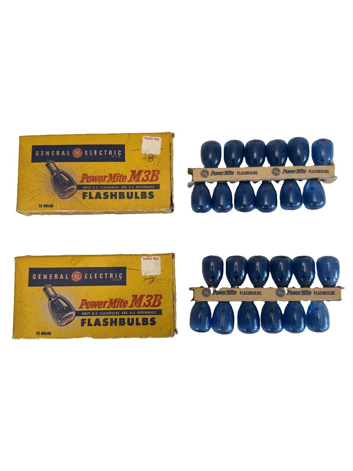 NOS – 2 Original Boxes (24ea.) GE No. M3B Blue Powermite Camera Flashbulbs