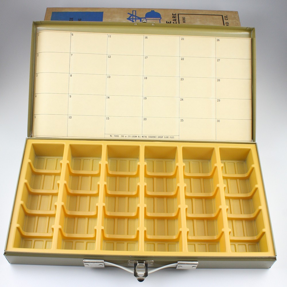 Sears – Green Metal Slide File Box – Vintage Storage for 150 2×2″ Slides w/Box