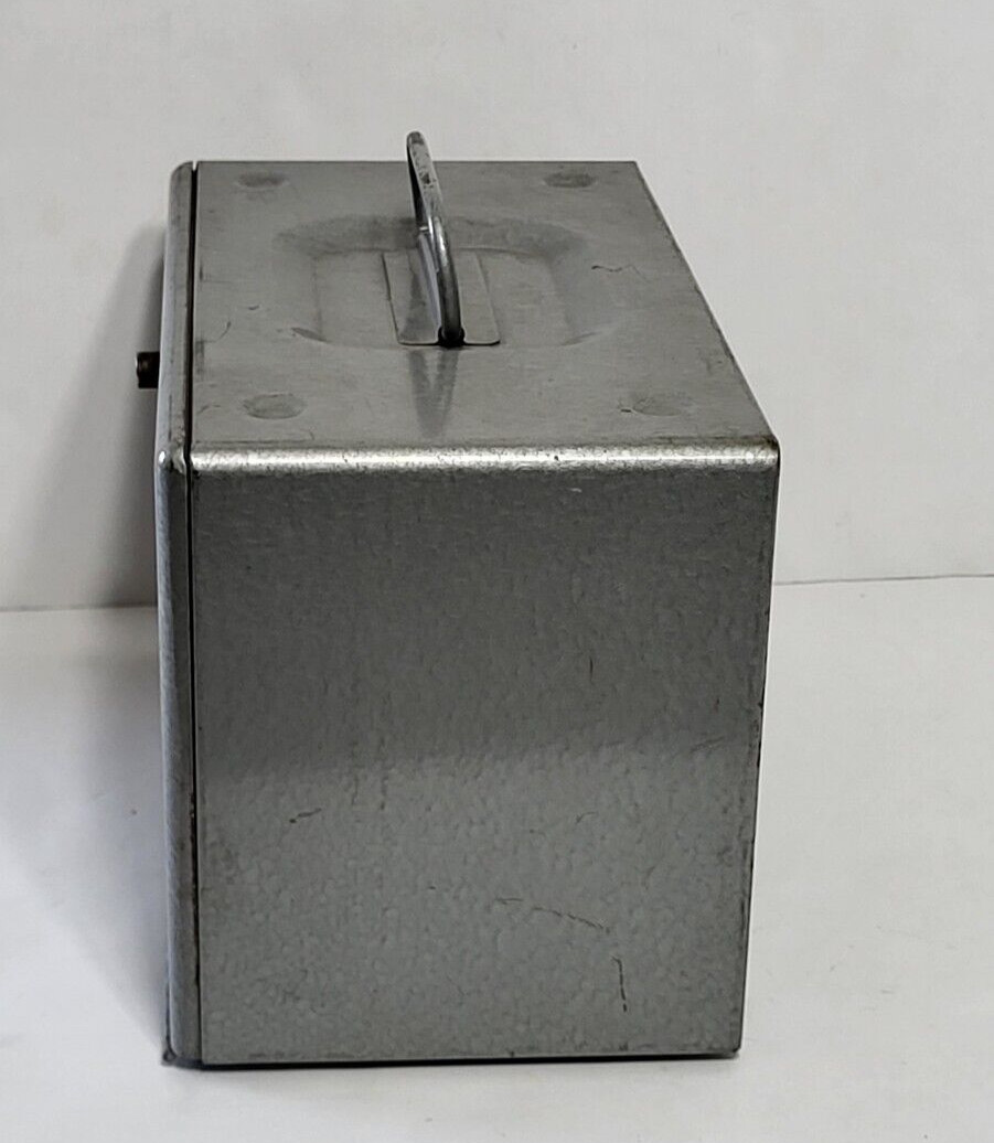 Vtg Brumberger 8 mm metal reel holder case storage bin 1950 mid century 12 Rolls