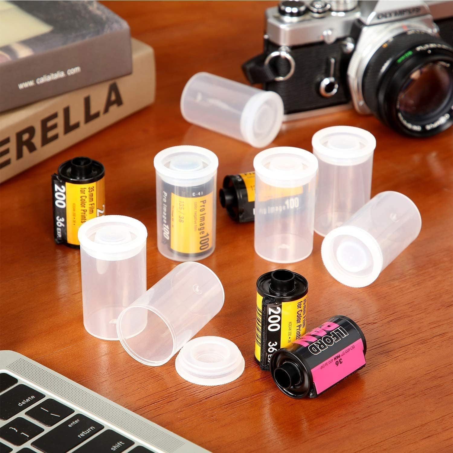 35mm Caliber Plastic Film Canisters with Lids Clear 10 Pack Storage Container