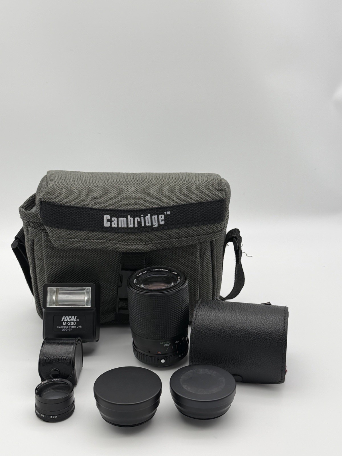 Vintage Camera Lens Lot Vivitar Mamiya 528TL Yashica No1 Flash Cambridge Bag