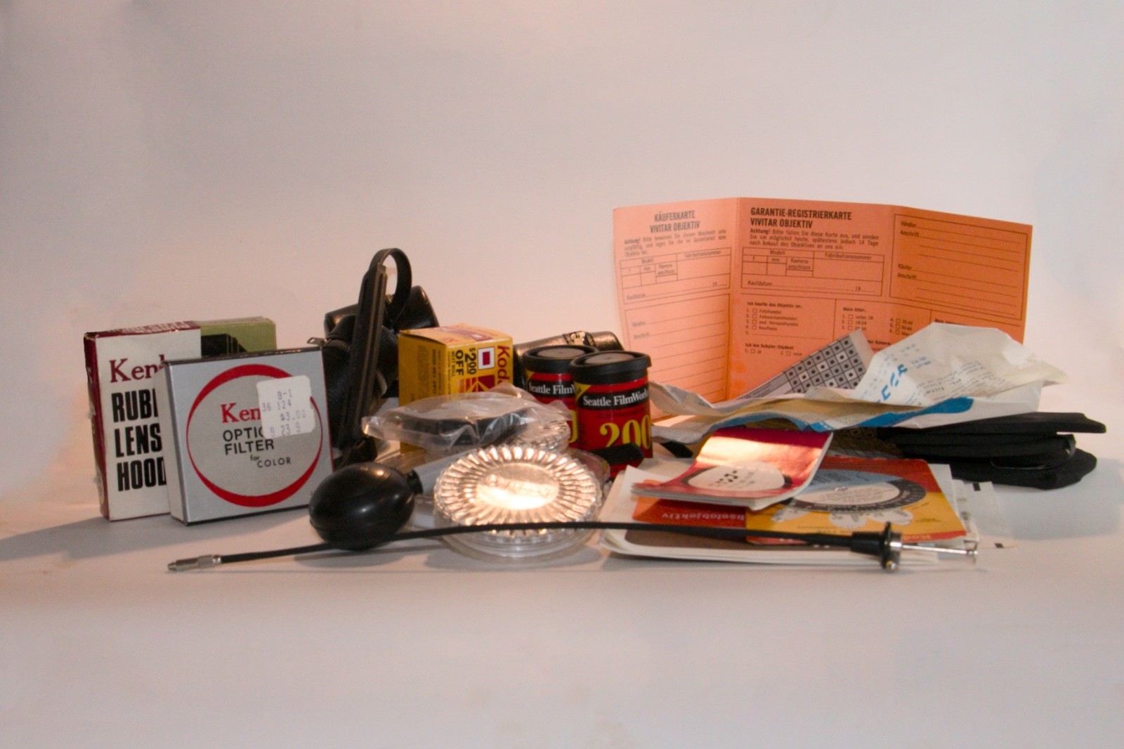 Vintage Camera Accessories Lot; Filters, Ephemera, Straps, Blower, Vintage Film
