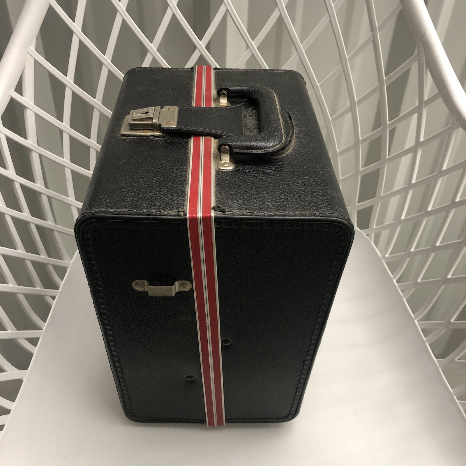 Vintage Camera Hard Case Black & Red Stripe-with Key-NO Strap-Film Photography.
