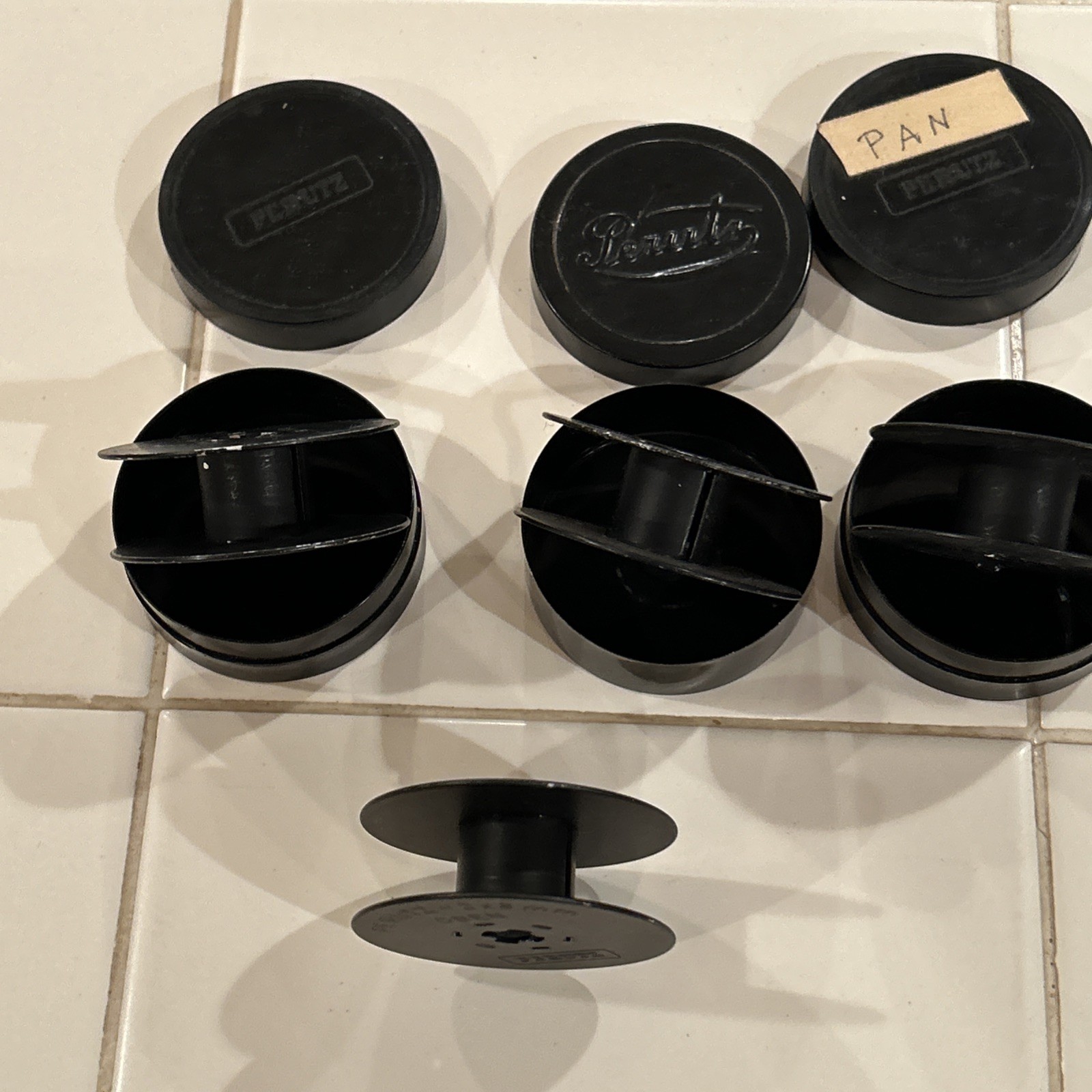 Vintage Perutz 1 Metal/ 2 Plastic Film Tin Canister 2” Container – Lot Of 3
