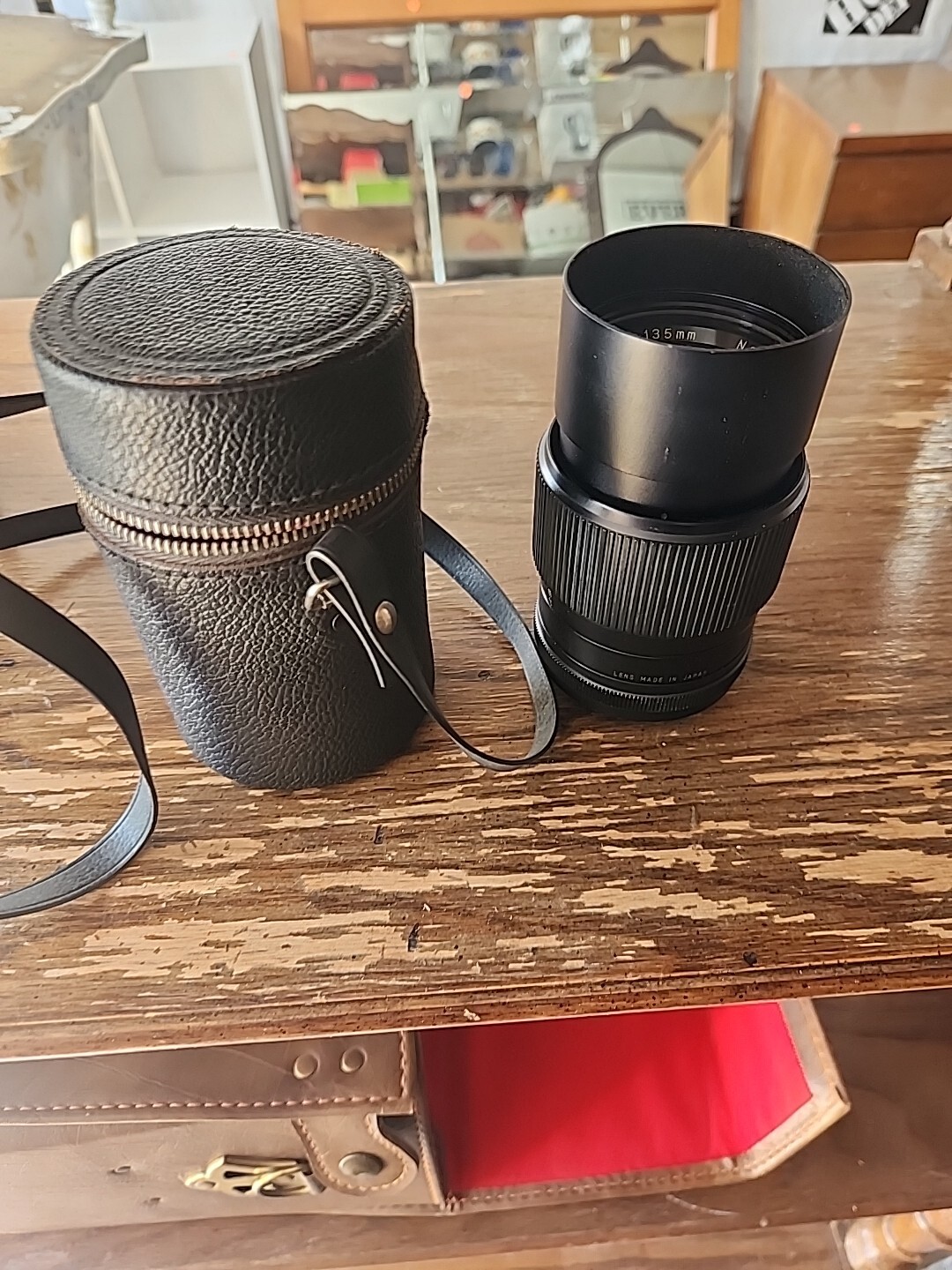 Vintage Leather Tucky Camera bag Hard Case With 2 Lenses And Flash