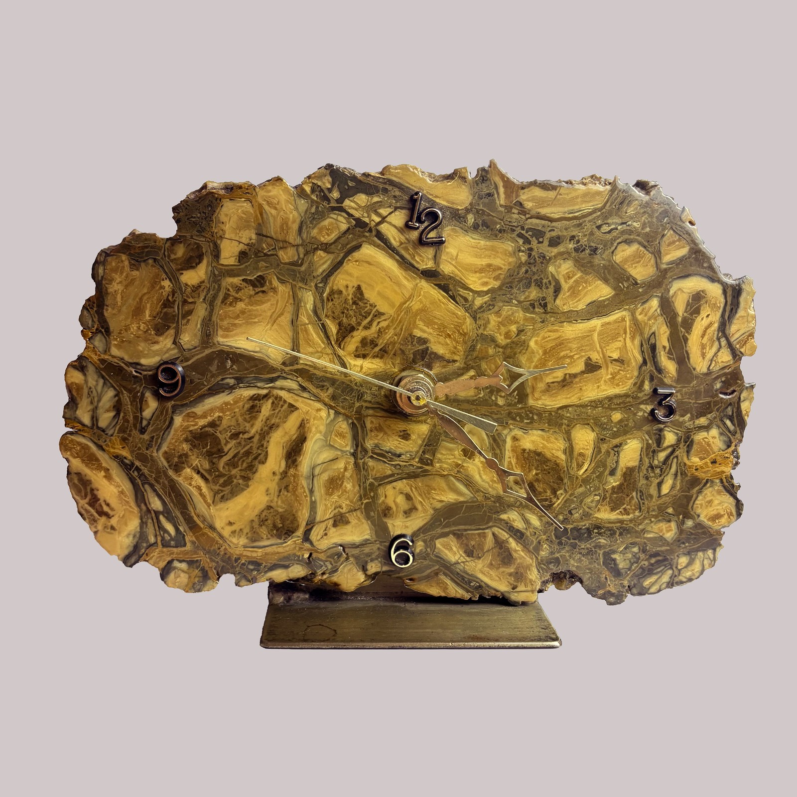 Mid-Century Vintage Brutalist Agate Stone Slab Mantle Clock, 10″ – Works Great!