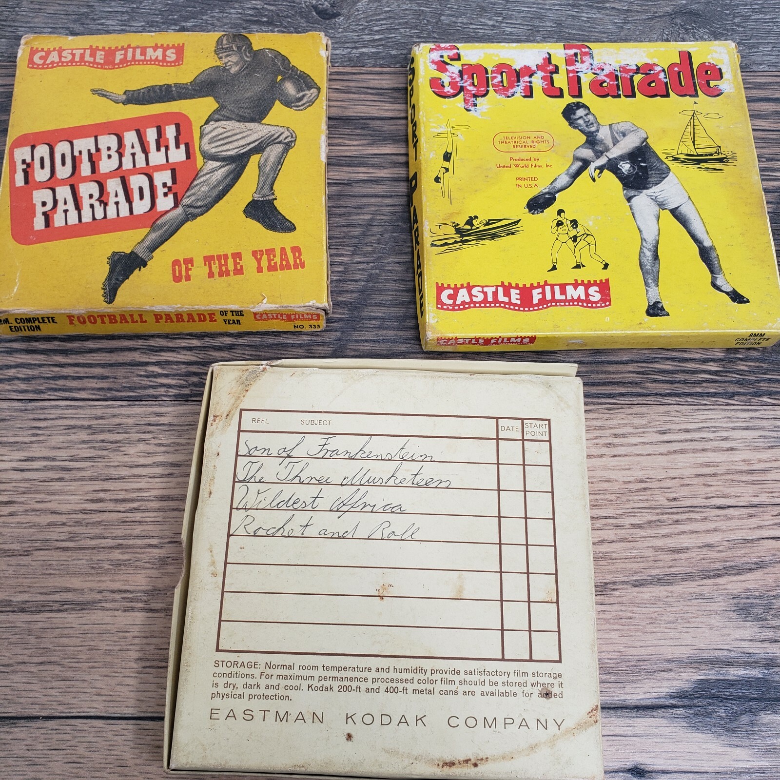 NEGA FILE 8 MM Lot Castle Film Reel to Reel Tins Genuine Wood Box Case Vintage