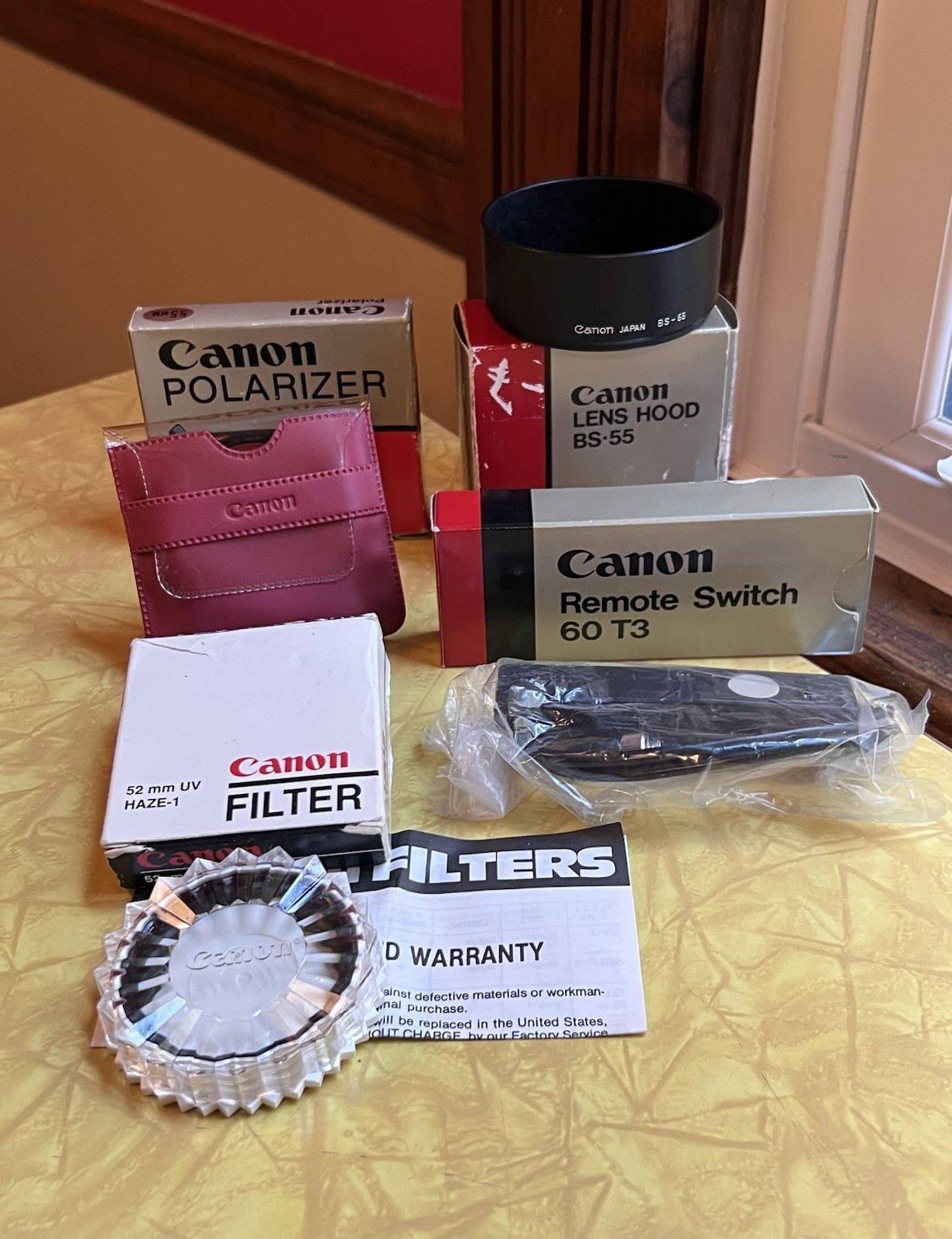 Canon Lens Hood BS-55 Remote Switch 60 T3 Polarizer 55 UV Filter 52 with Boxes