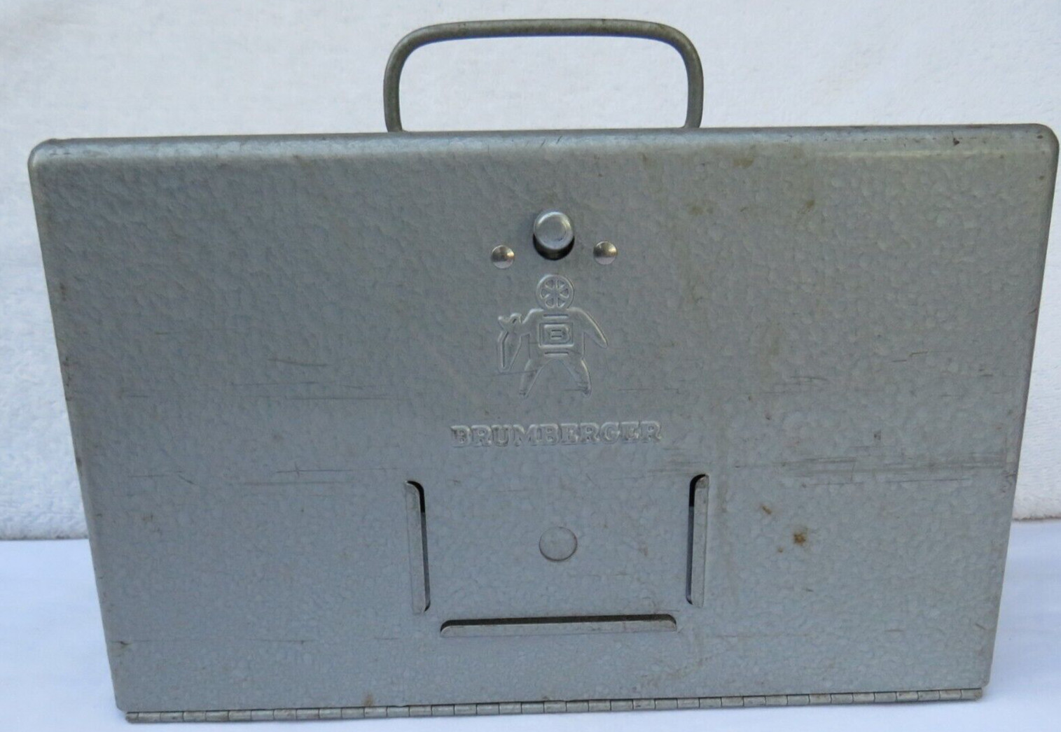 MCM Vintage Brumberger 8mm Metal Film Storage Box With 12 Slots and Paper Ad