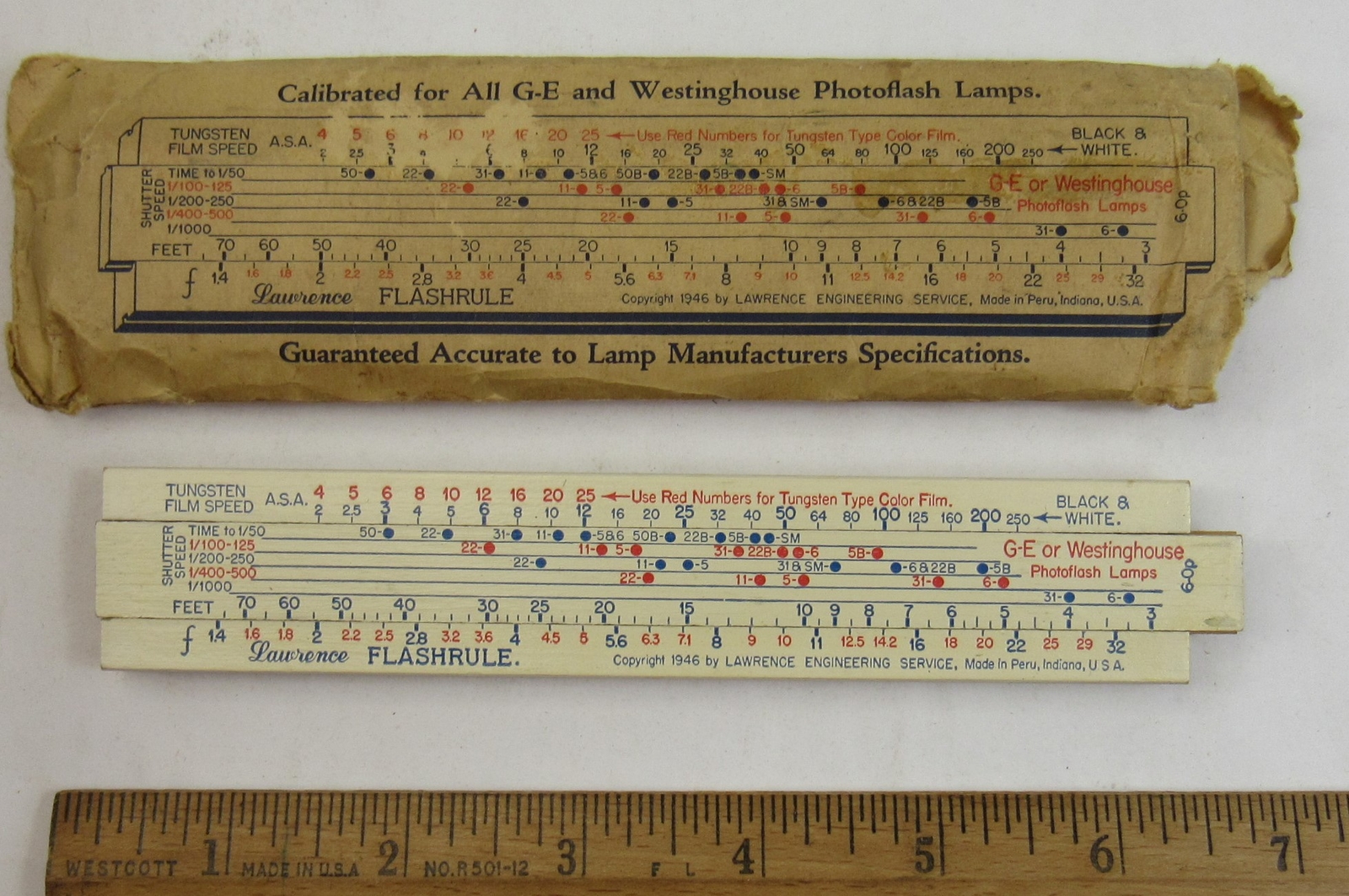 1946 Lawrence Flashrule Photography Flash Slide Rule Film Speed ASA Peru IN USA