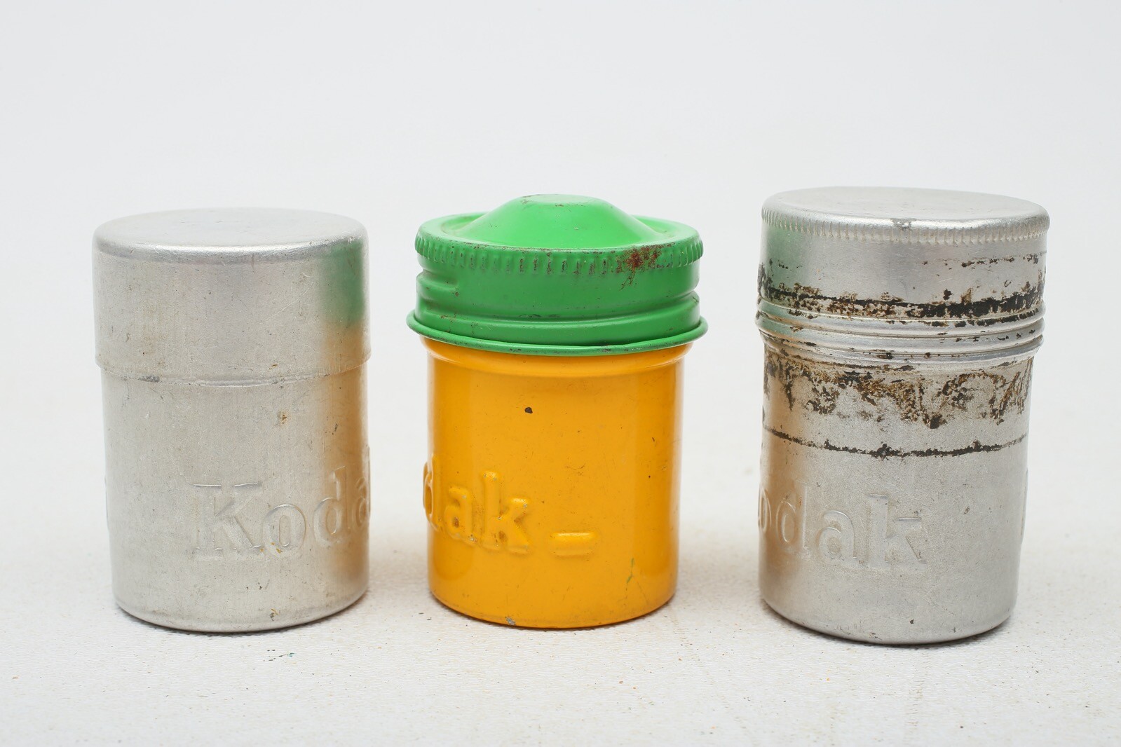 Kodak metal 35mm film canister Yellow+Silver cans with Green+Silver Lids++6 Lot