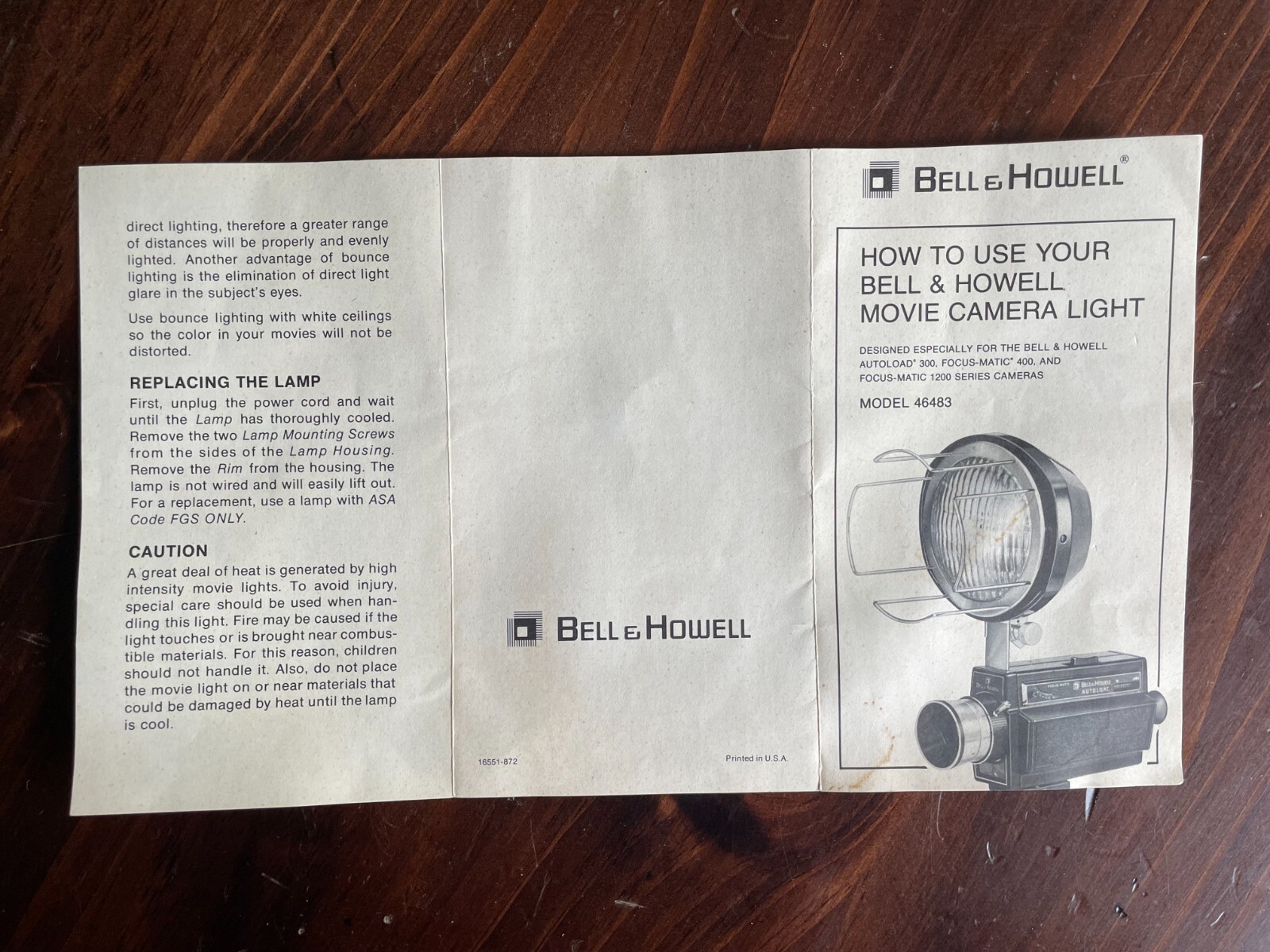Vintage Bell And Howell Movie Camera Light #46483 — 250W 120V — TESTED, WORKS