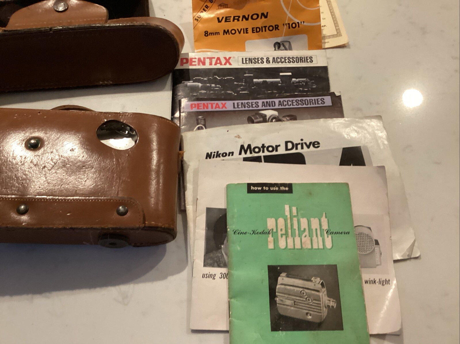 Lot of Assorted Vintage Camera Photography Equipment Flash Leather Cases Booklet