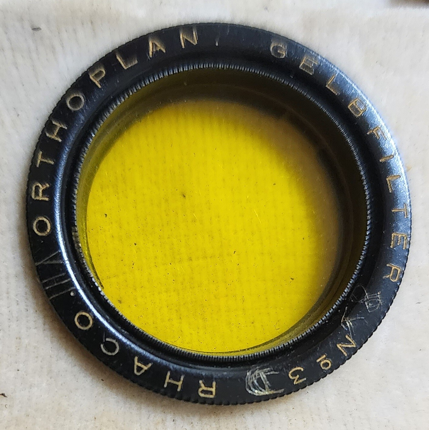 VINTAGE RHACO ORTHOPLAN CAMERA LENS BOXED YELLOW FILTER & HOLDER SET