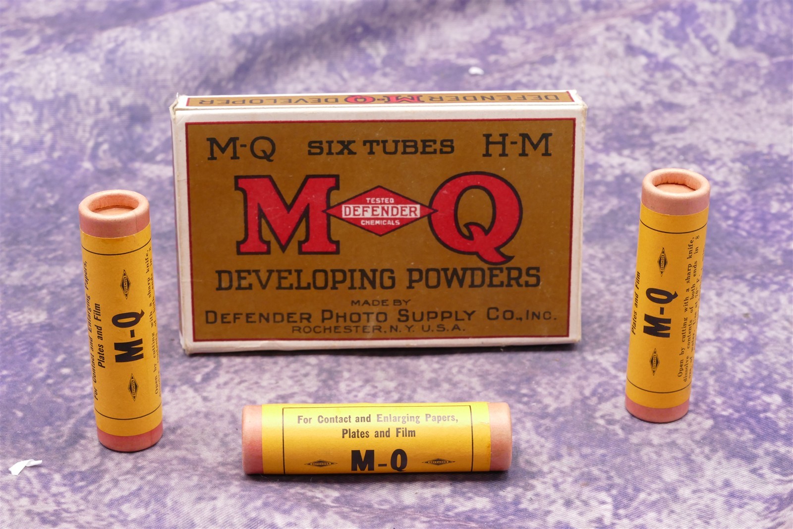 Defender Photo Supply, M-Q H-M Developing Powders. 3 tubes in Box For Display