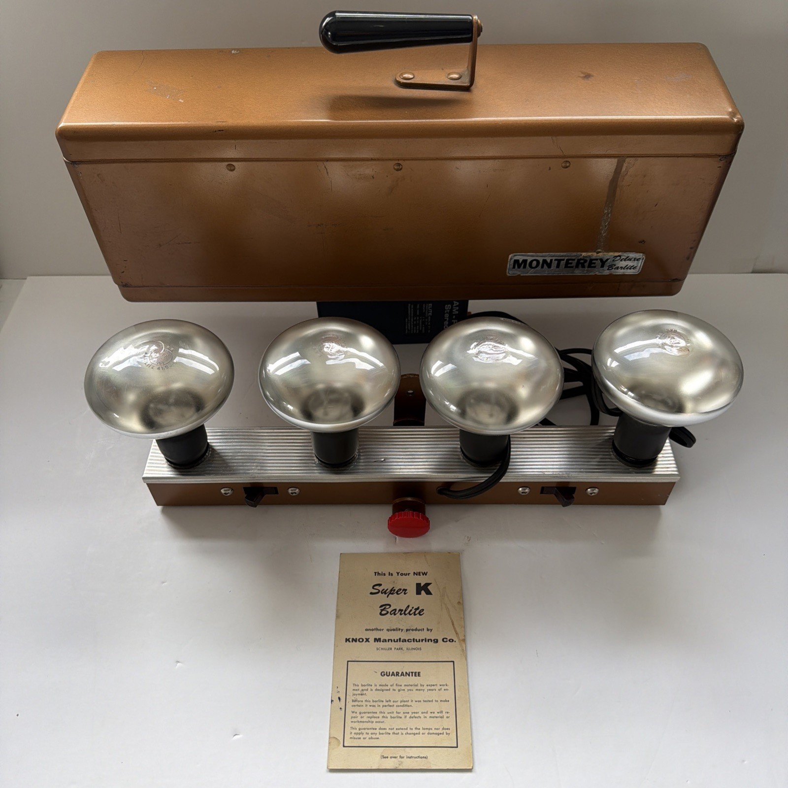 Vtg Monterey Movie Photography Bar Light w/ Metal Case 4 Bulb Lighting Barlite
